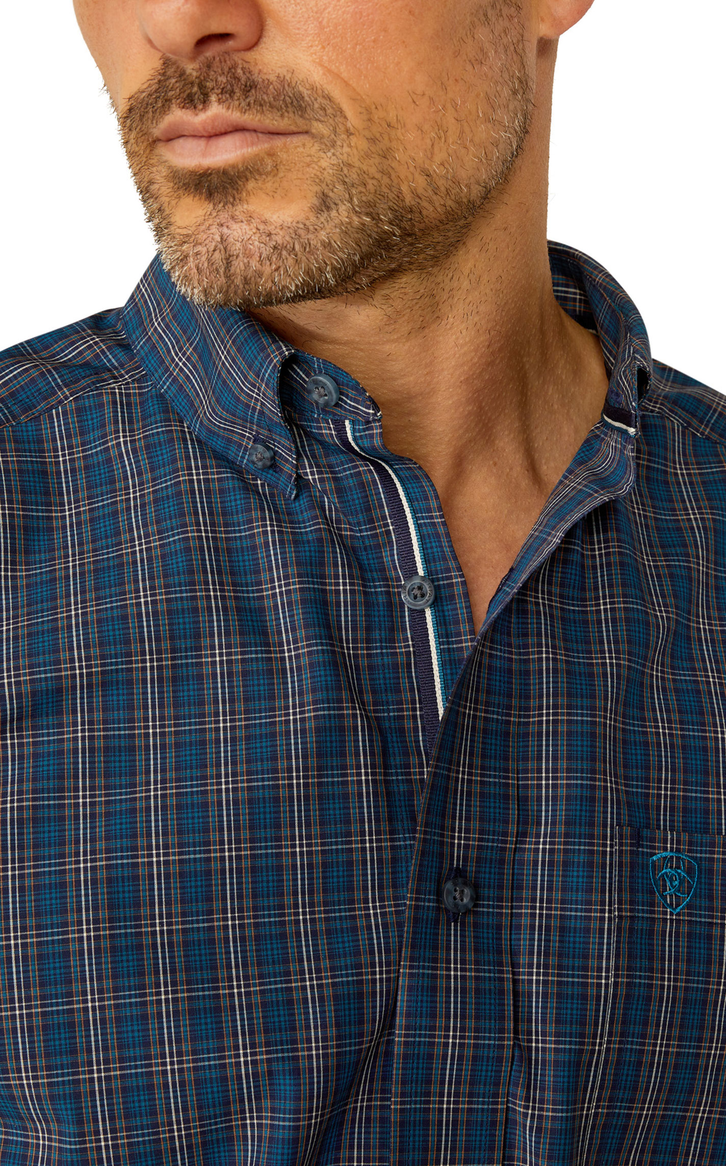 Ariat Pro Series Men's Joaquin Navy Plaid Western Shirt - Image 1