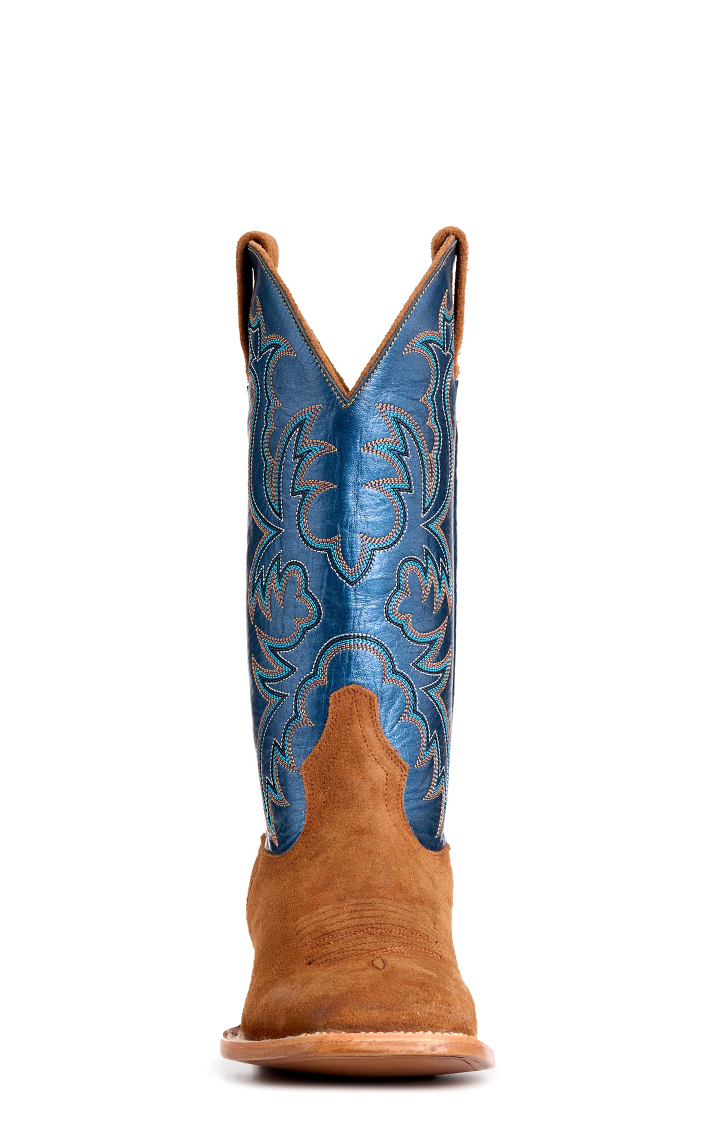 Cavender's Women's Cognac Suede Metallic Blue Wide Square Toe Cowboy Boots - Image 1
