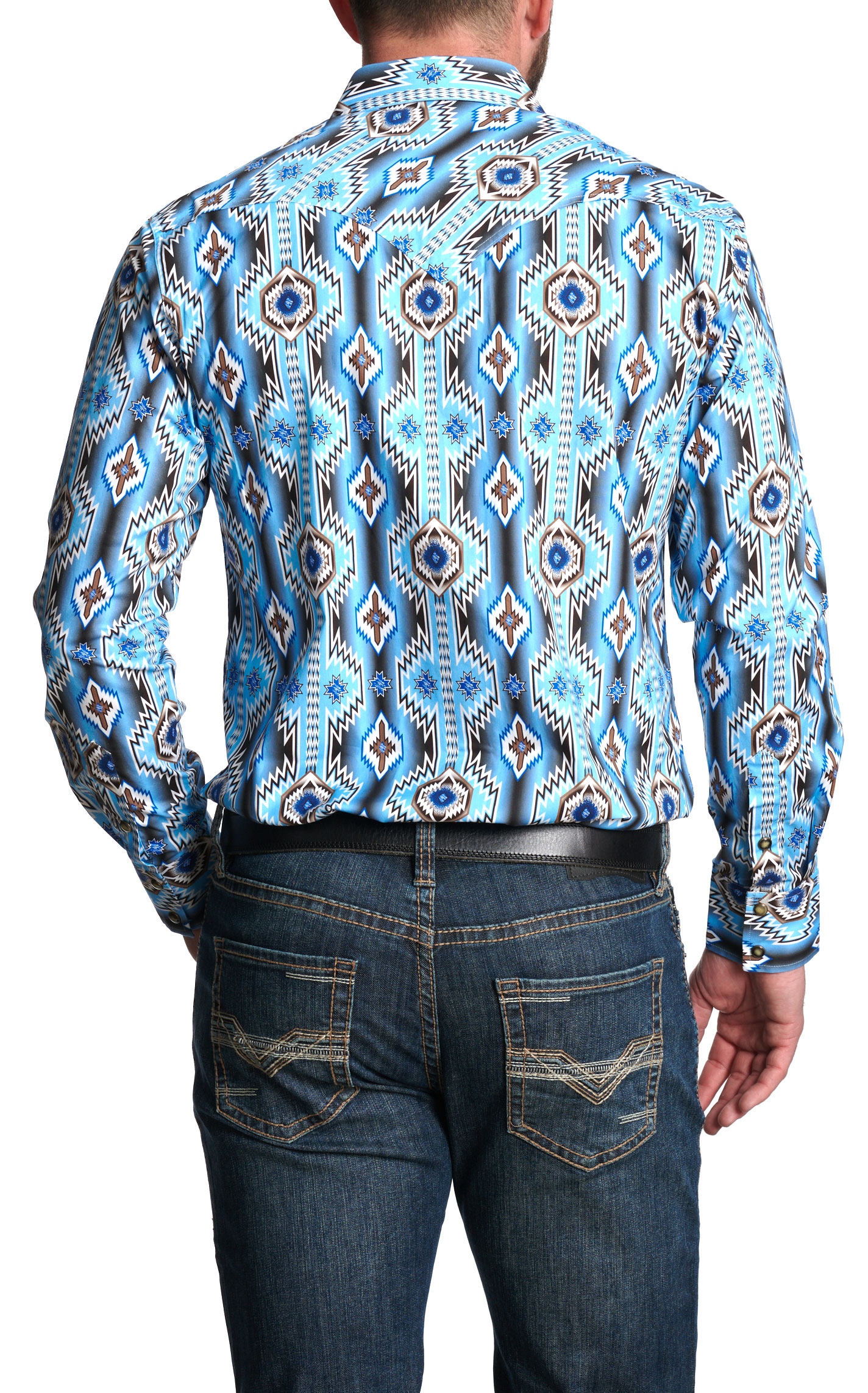 Panhandle Men’s Blue Aztec Print Western Shirt - Image 1