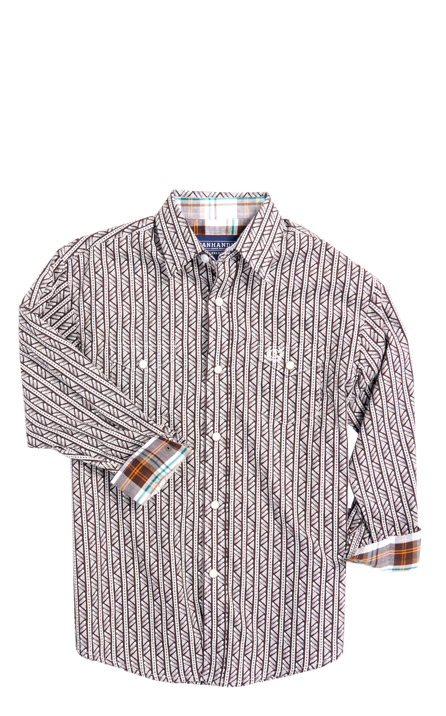 Panhandle Boy's Dark Brown & White Geo Print Western Shirt - Image 1