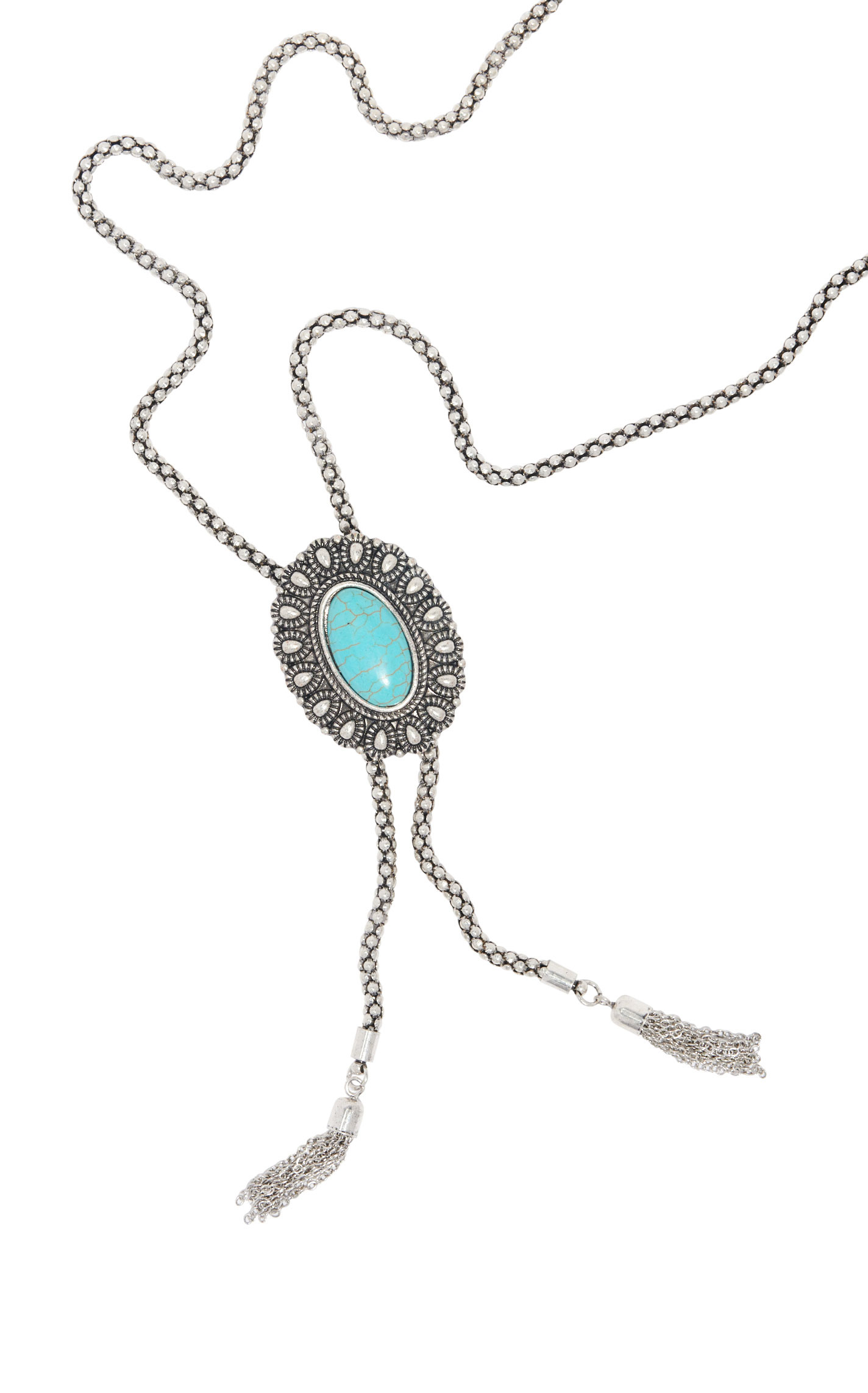 806 by Pink Panache Etched Silver & Turquoise Bolo Necklace - Image 2