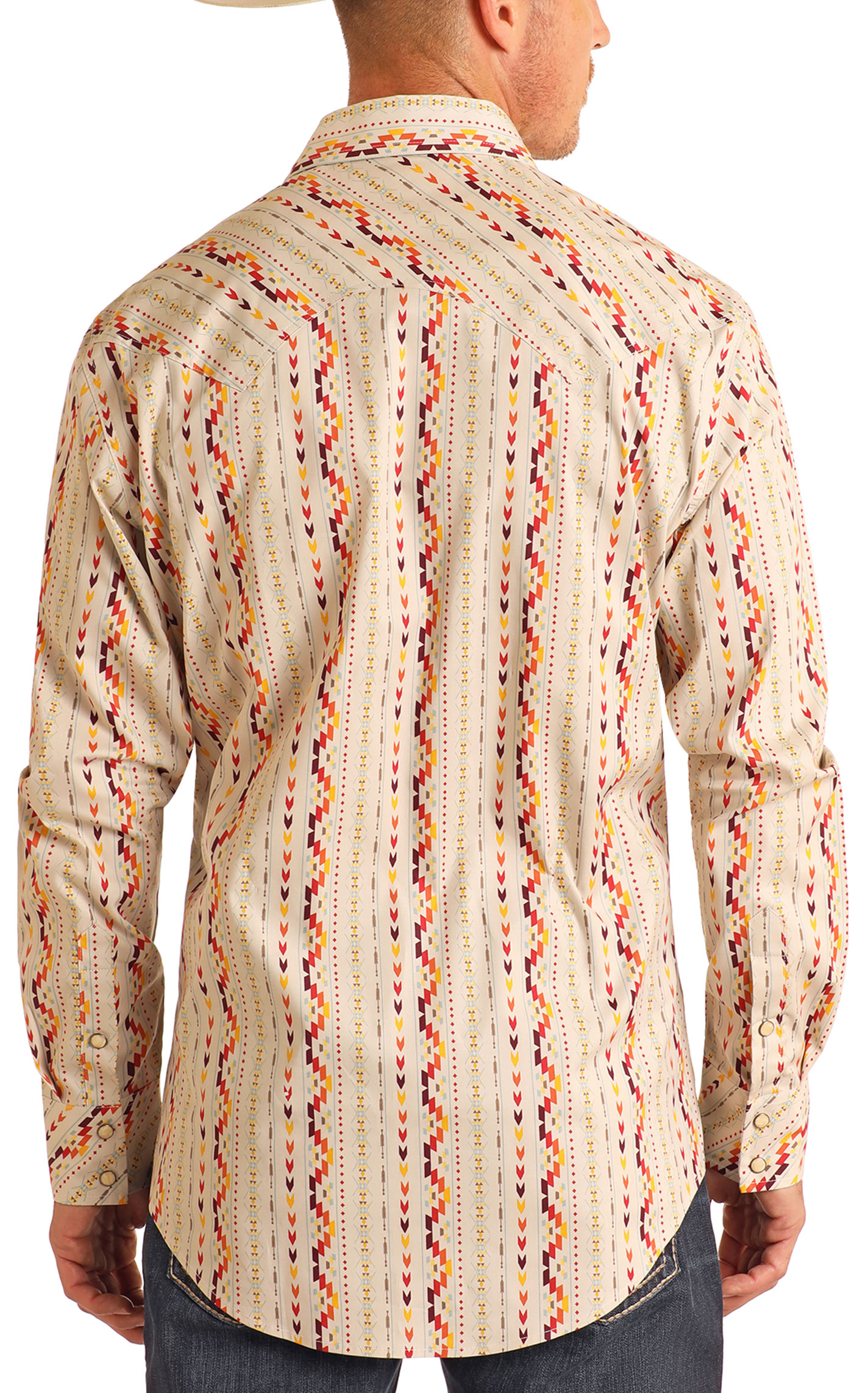 Rock & Roll Denim Men's Latte Sunset Aztec Western Shirt - Image 1