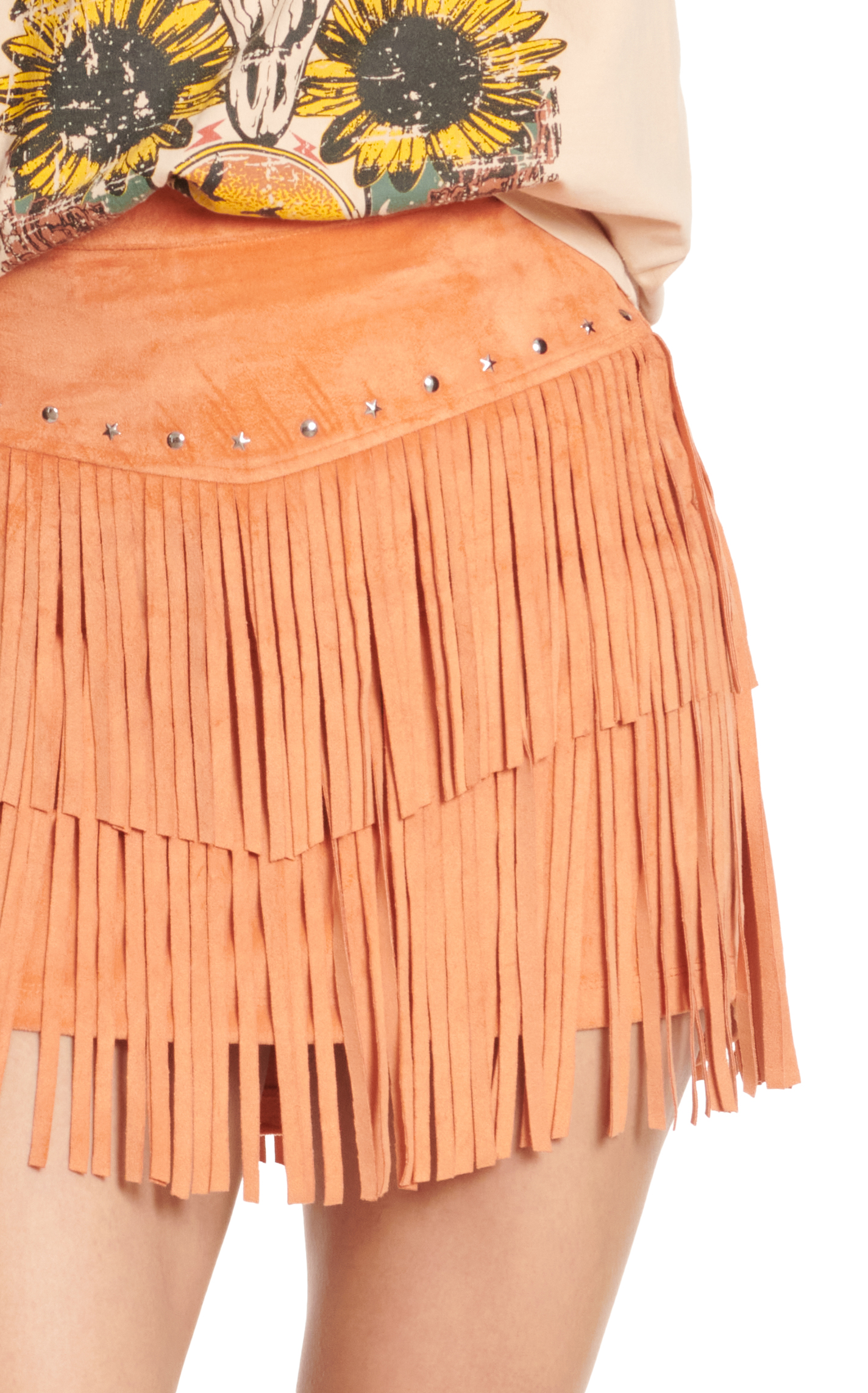 Rock & Roll Denim Women's Tangerine Faux Suede Fringed Skirt - Image 1