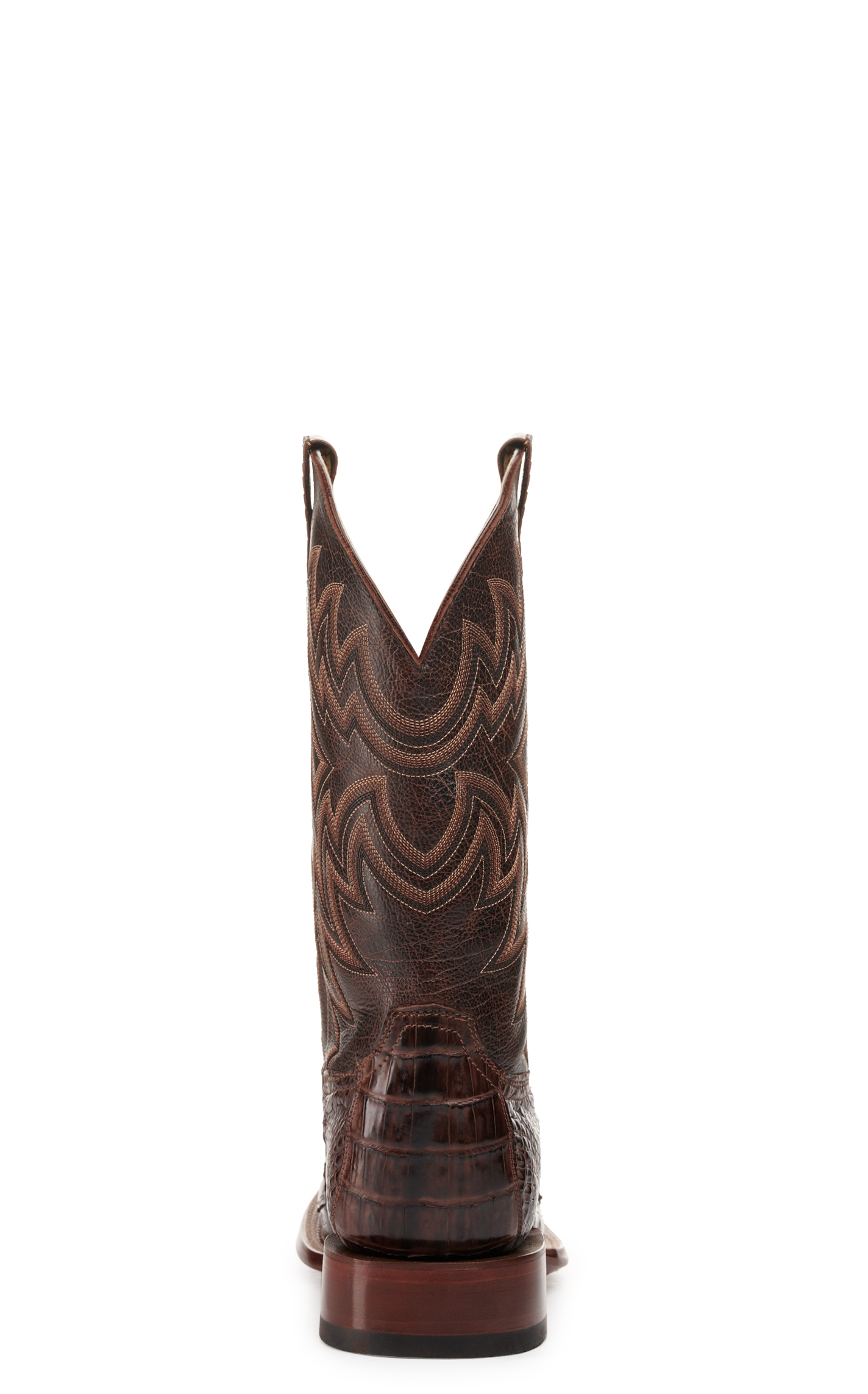 Cavender's Men's Chocolate and Cigar Caiman Tail Wide Square Toe Exotic Cowboy Boot - Image 1