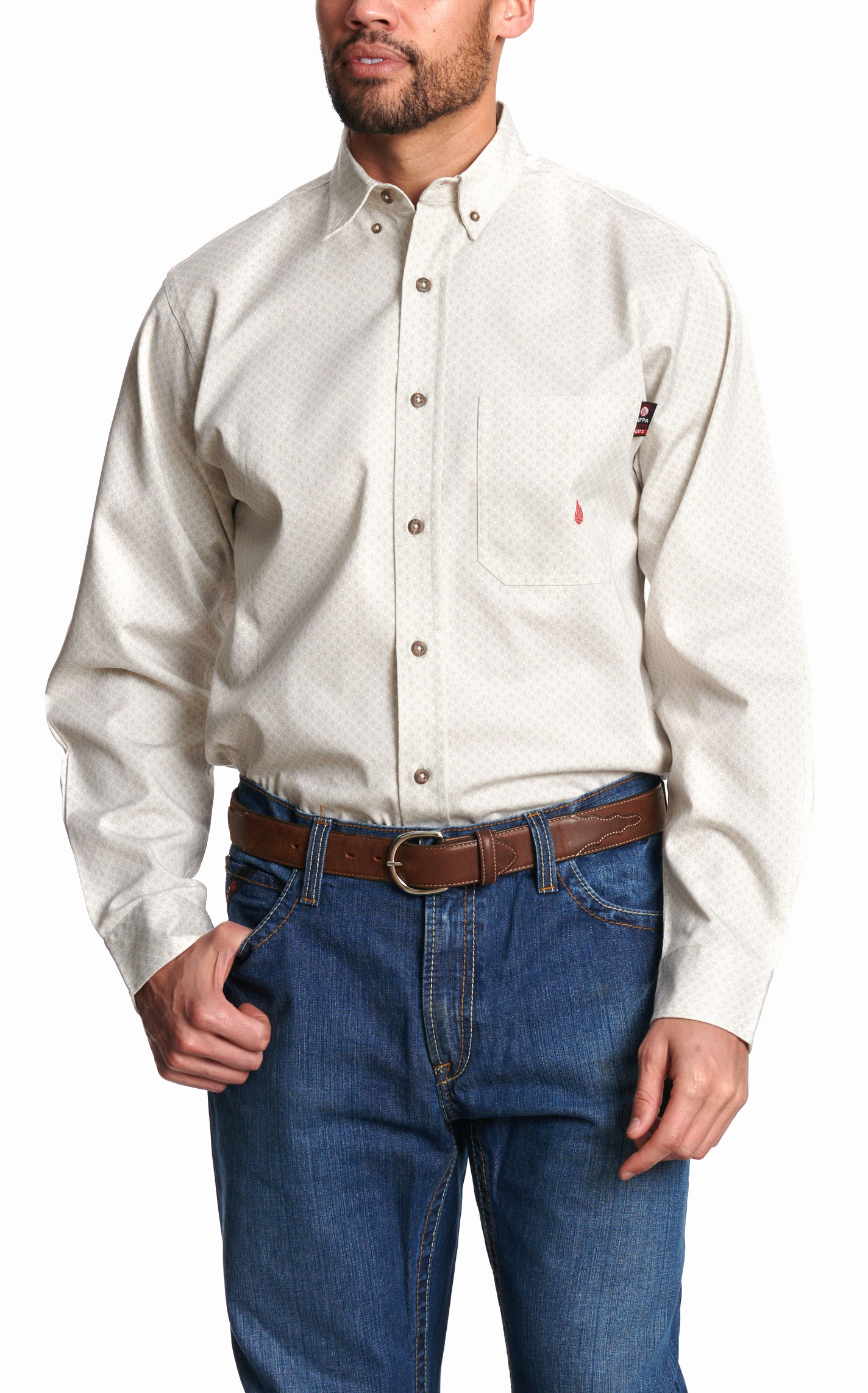 Forge Men's White & Tan Print Flame Resistant Work Shirt - Image 2