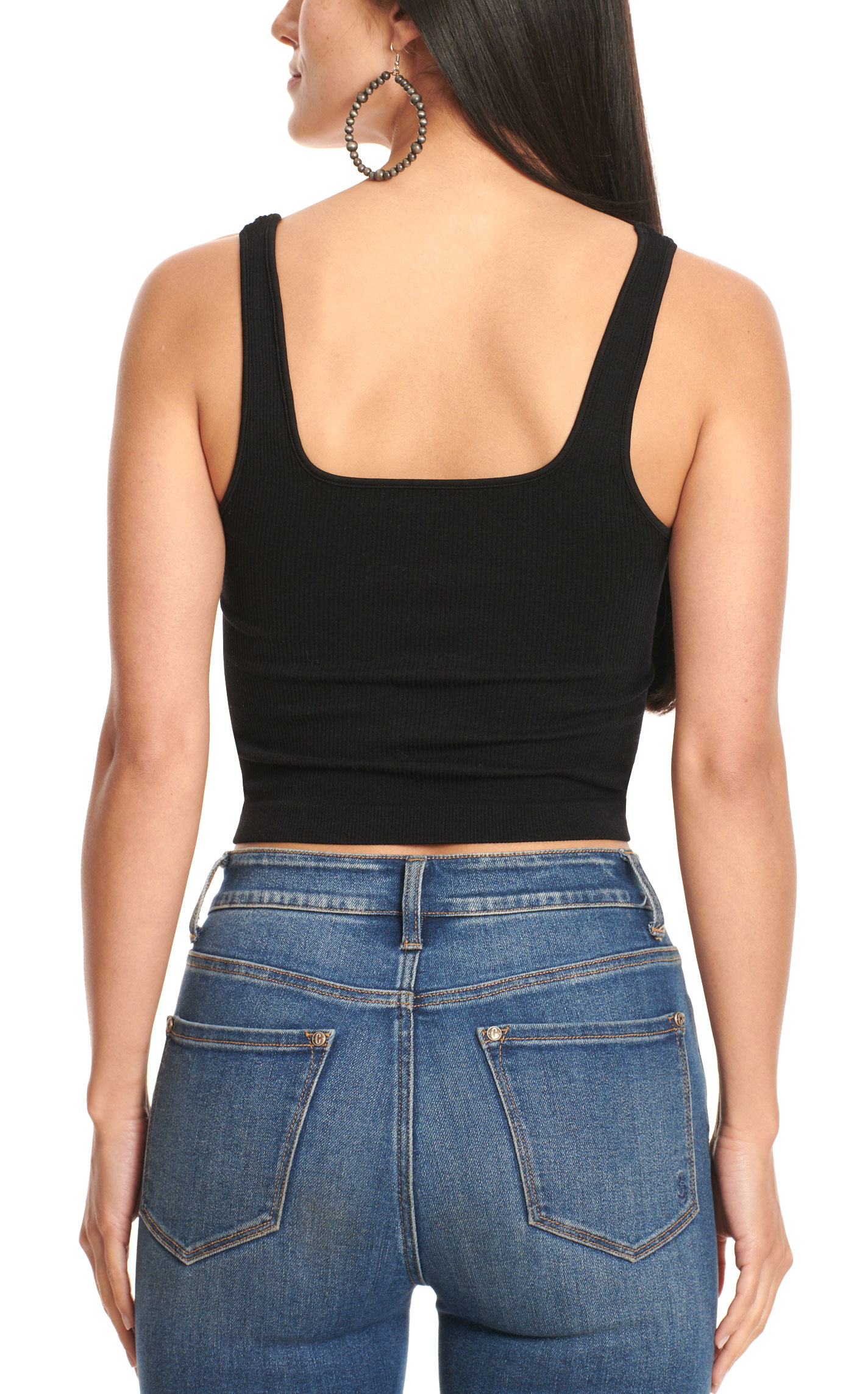 Suzette Collection Women's Black Ribbed Cropped Tank Top - Image 1