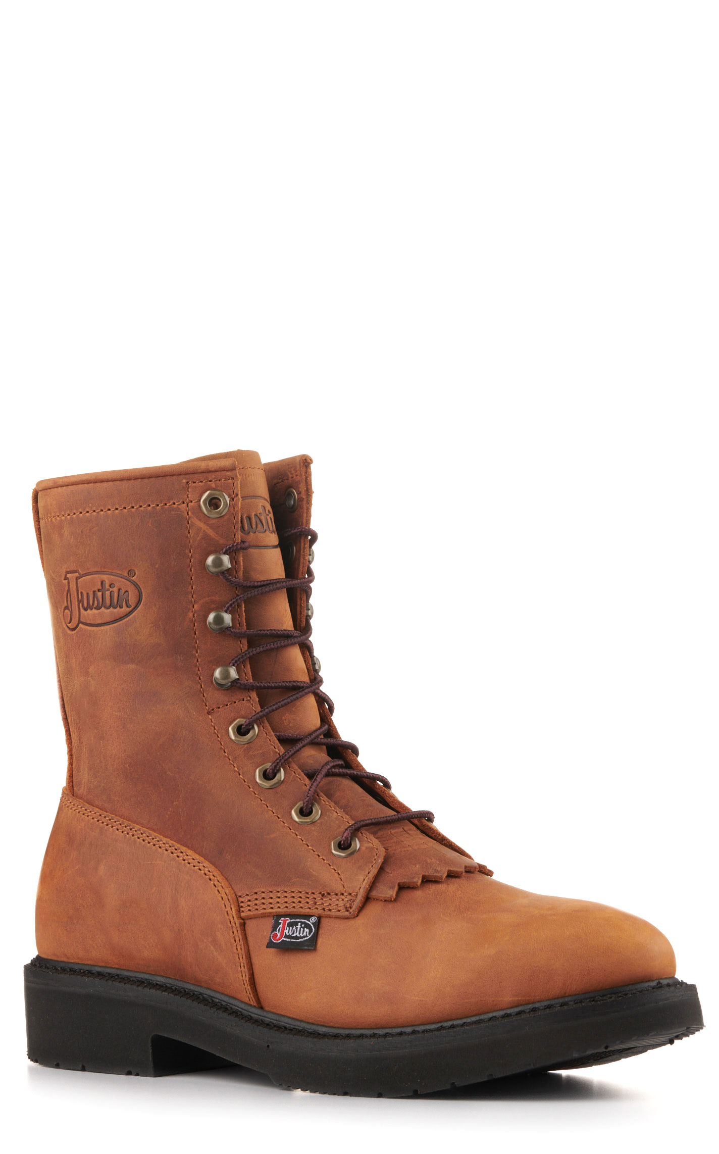 Justin Men's Livestock Aged Brown Soft Round Toe Lace Up Work Boot - Image 1