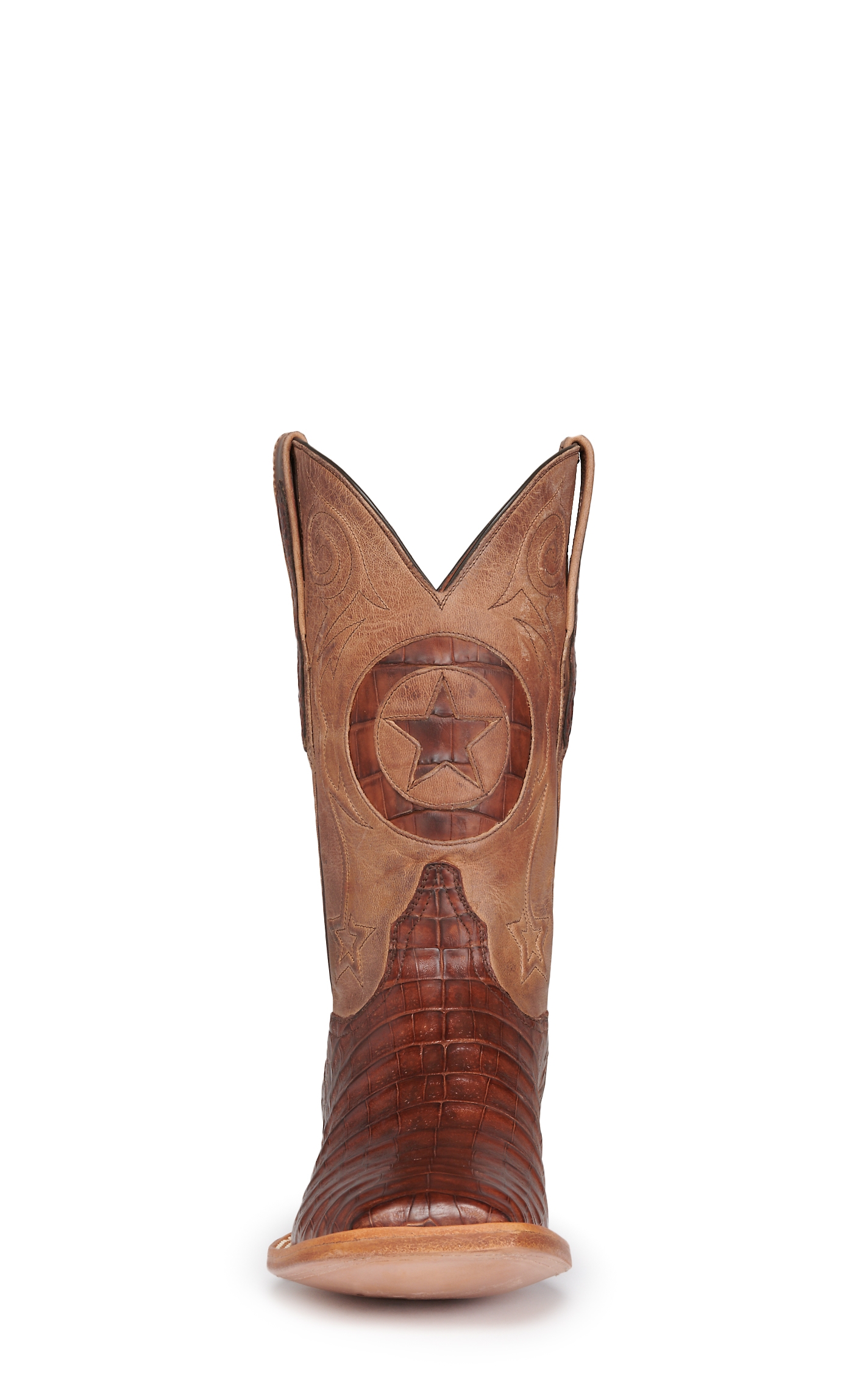 Black Jack Men's Tan and Tobacco Caiman Lone Star Wide Square Toe Exotic Cowboy Boots - Image 1
