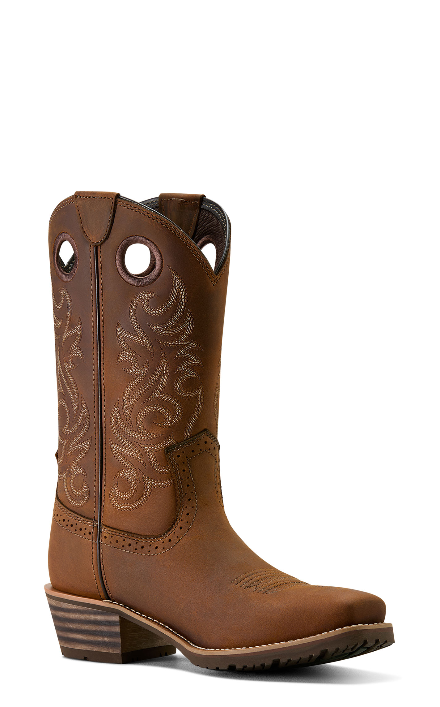 Ariat Men's Distressed Brown Hybrid Roughstock Square Toe Boots - Image 1