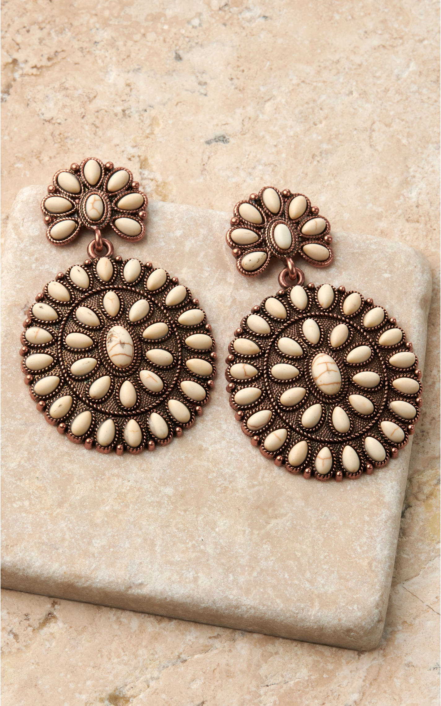 Blazin Roxx Copper with Ivory Stones Concho Earrings - Image 1