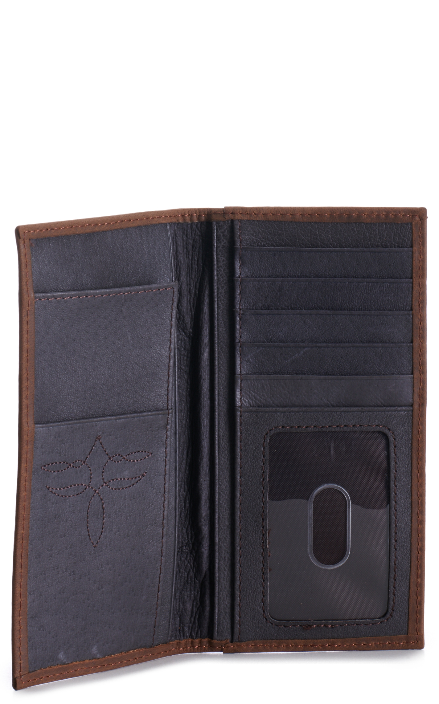Justin Brown Basketweave and Hair on Hide with Praying Cowboy Concho Rodeo Wallet / Checkbook Cover - Image 1
