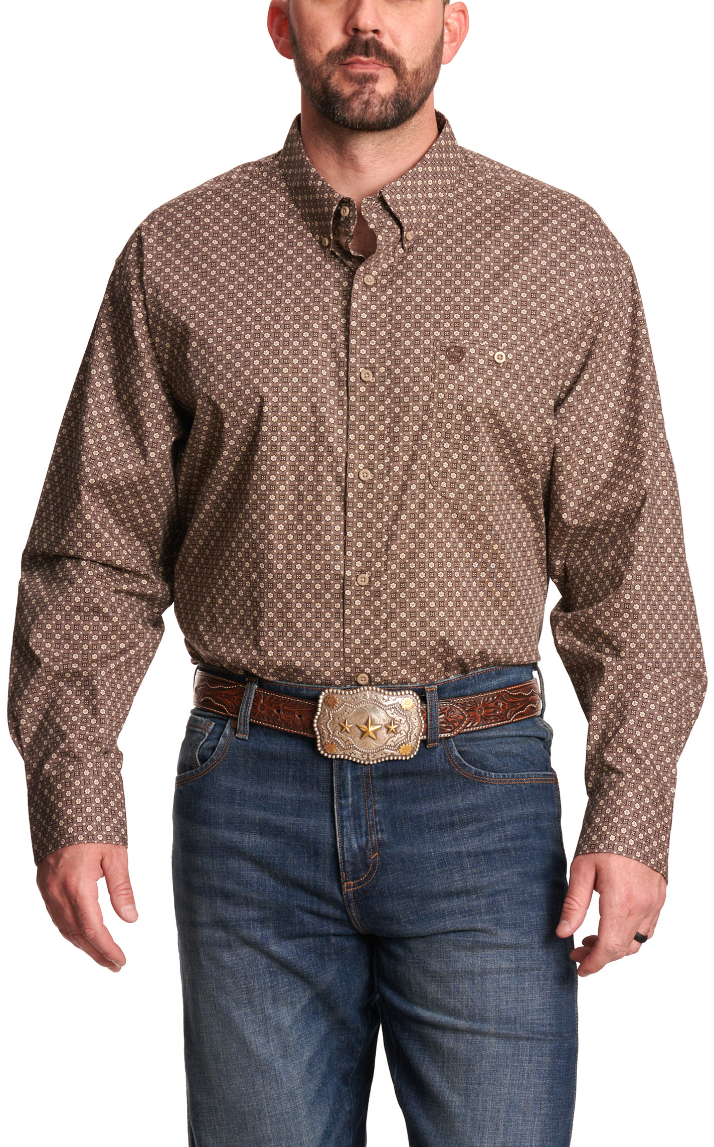 Wrangler Men's George Strait Collection Chocolate Geo Western Shirt - Big & Tall Sizes - Image 1