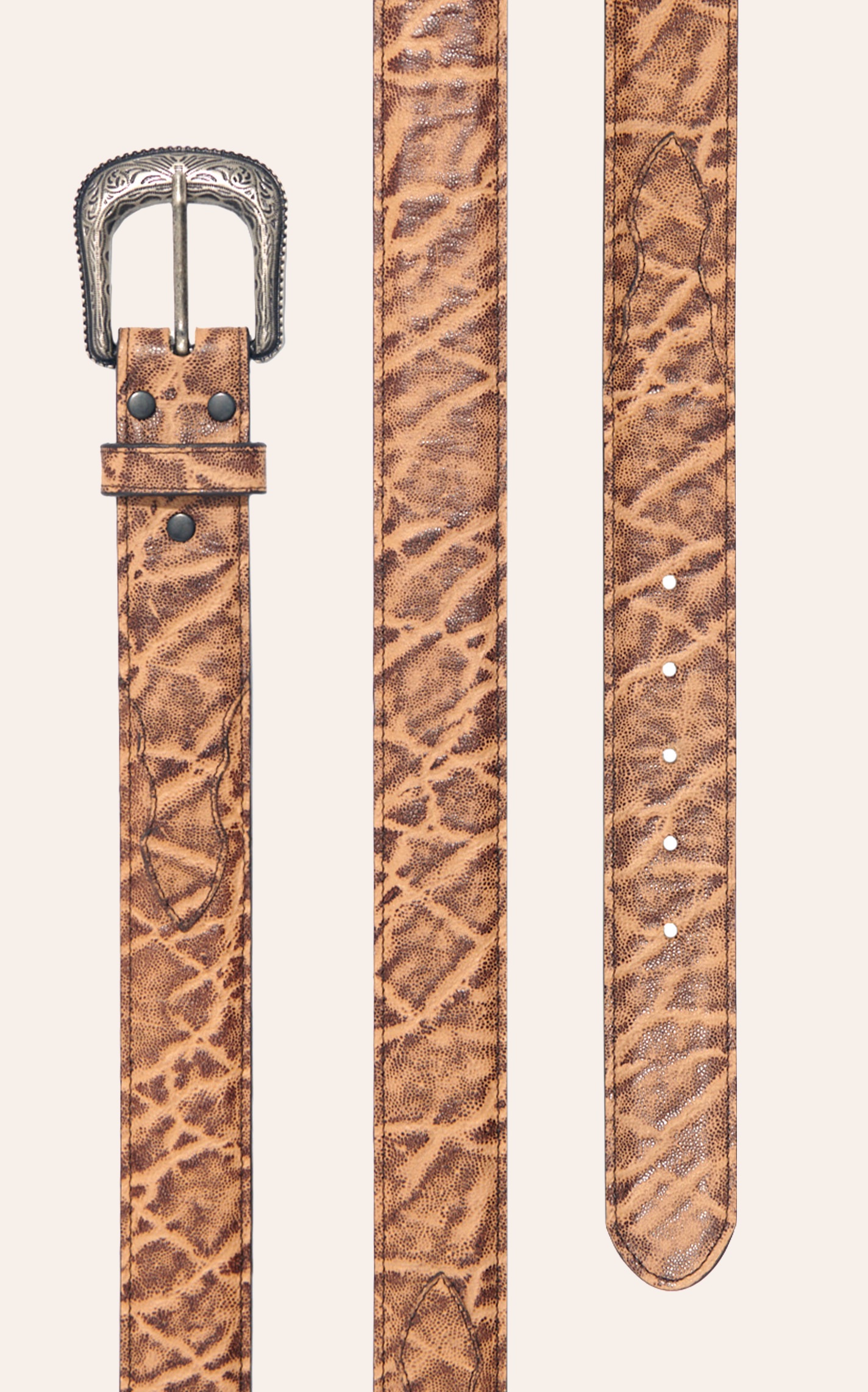 Cavender's Men’s Birch Elephant Print Leather Belt with Silver Etched Buckle - Image 1