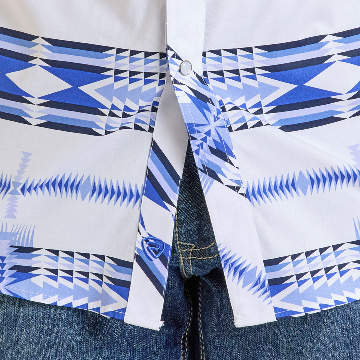 Rock & Roll Denim Men's Blue & White Aztec Print Western Shirt - Image 1