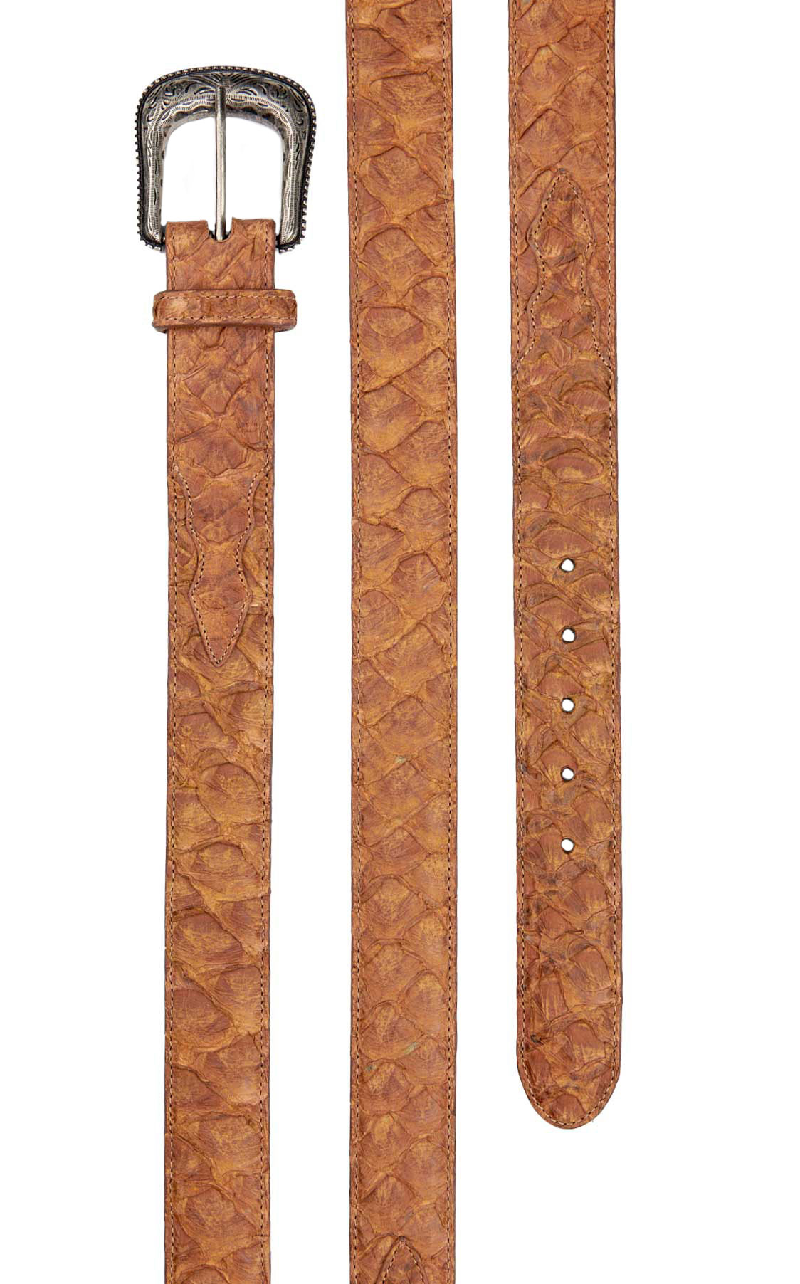 Cavender's Men's Saddle Tan Pirarucu Print Western Belt - Image 1