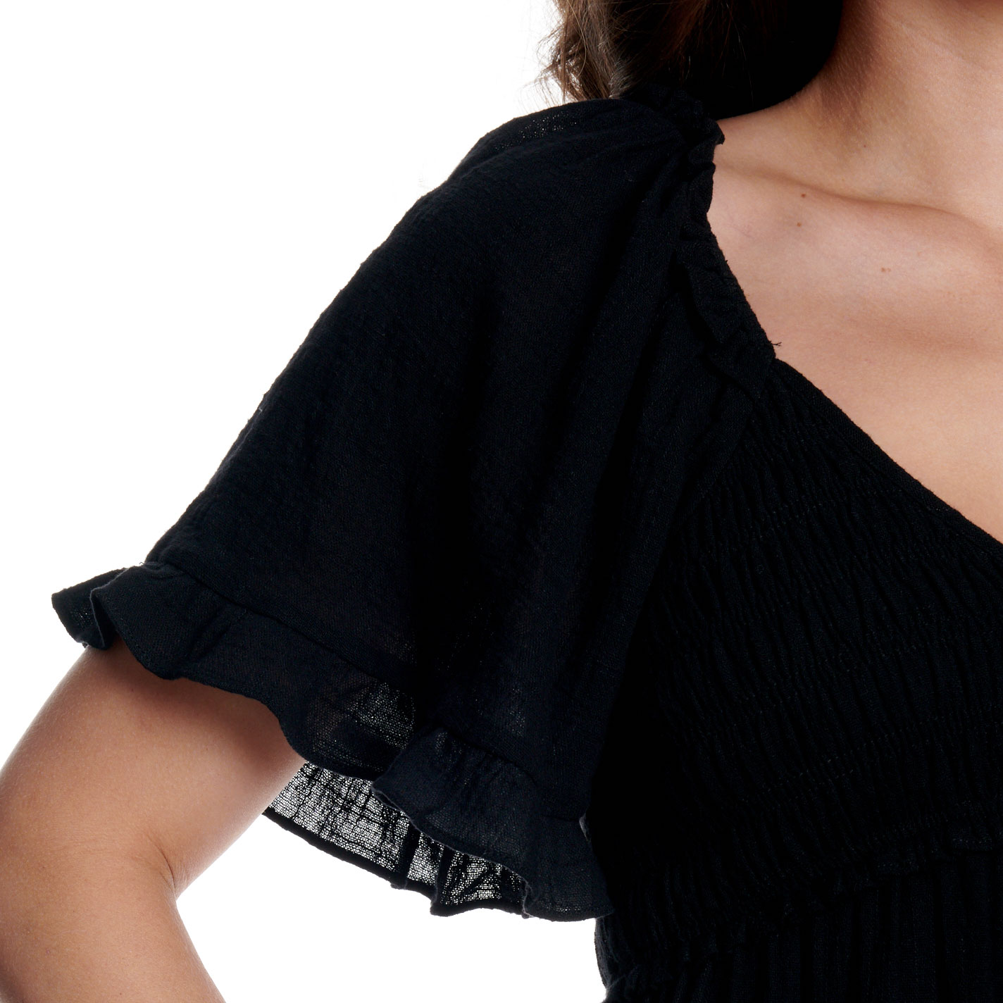 Yura Solid Black Tiered Ruffle Dress - Image 1
