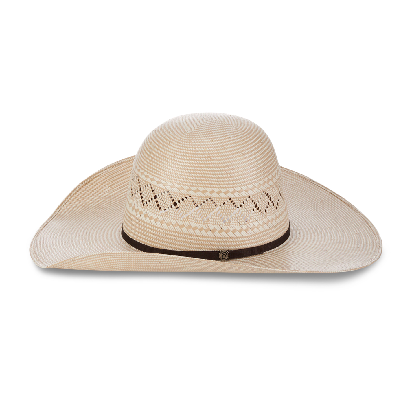 Rafter C Ivory and Tan Shantung X Vent Open Crown Straw Cowboy Hat - Image 1