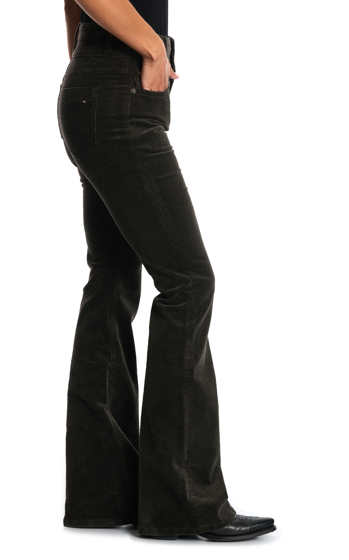 Mica Denim Dark Chocolate Corduroy Flare Leg Jeans - Image 1