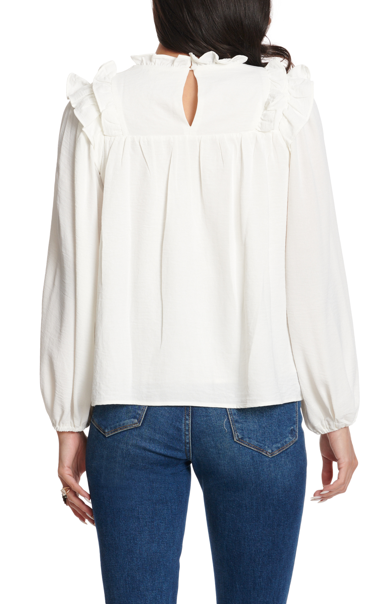 TCEC Women's Cream Ruffle Accent Long Puff Sleeve Draping Top - Image 1