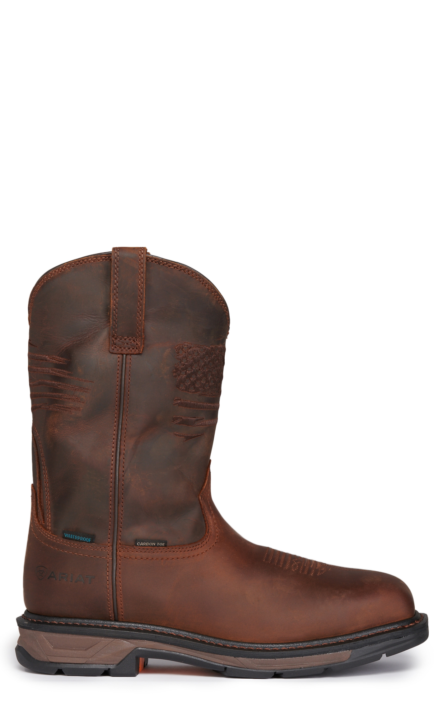 Ariat Men's WorkHog XT Patriot Distressed Brown Embroidered Flag Waterproof Square Carbon Toe Work Boot - Image 1