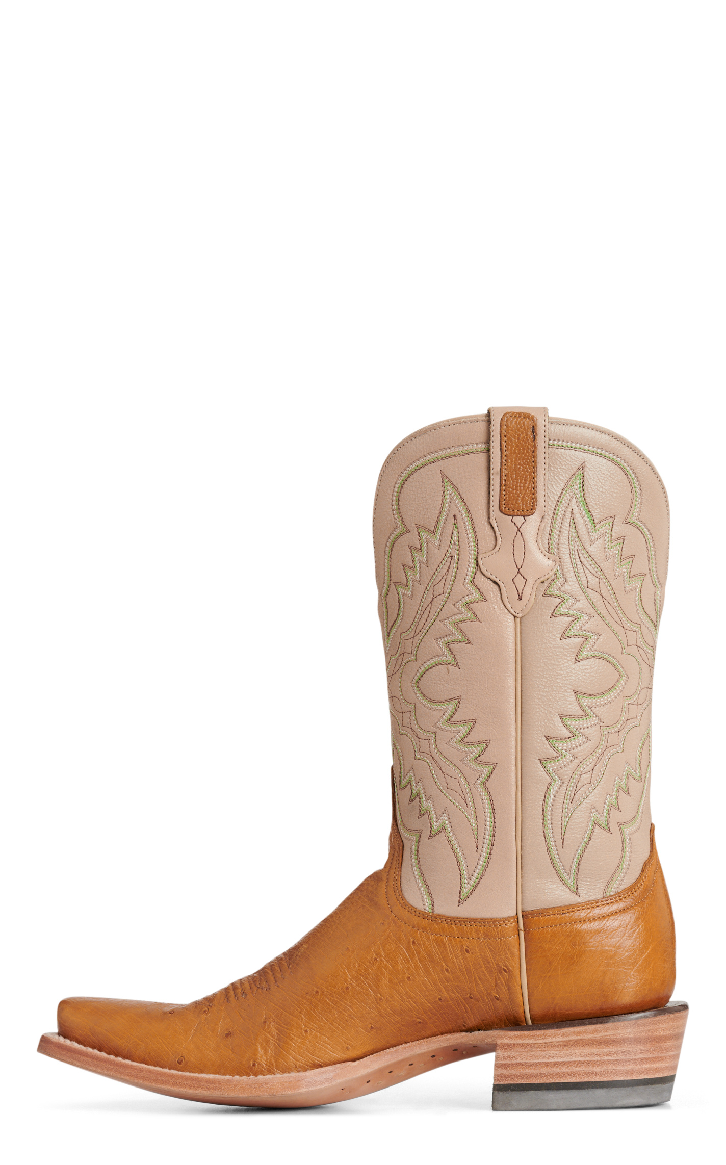 Resistol Men’s Antique Saddle & Cream Smooth Quill Ostrich Cutter Toe Cowboy Boots - Image 1