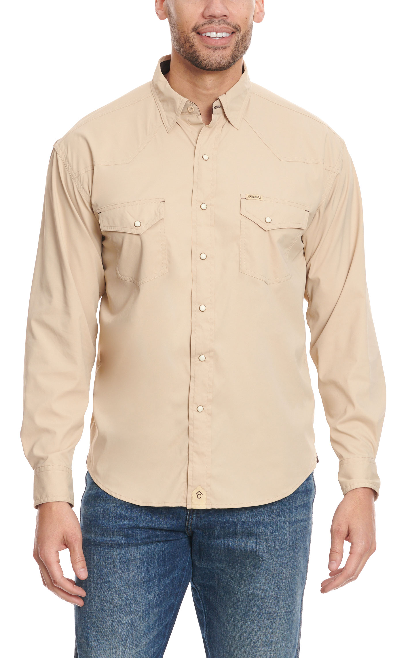 Rafter C Outdoors Men's Safari Khaki Long Sleeve Fishing Shirt - Image 1