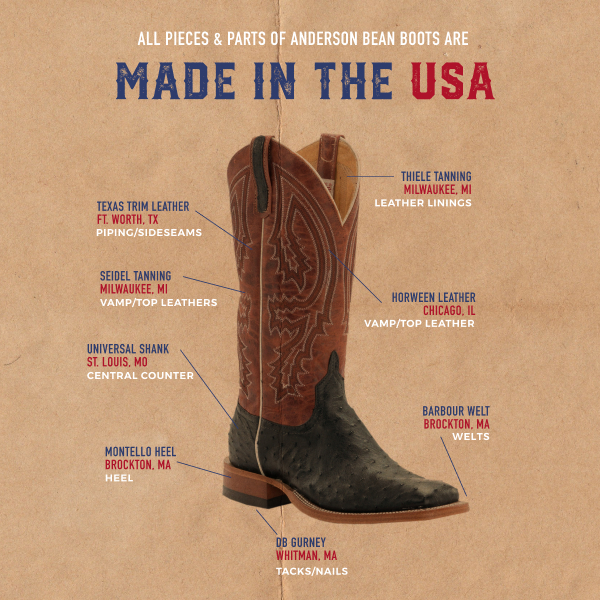 Anderson Bean Men's Black Full Quill Ostrich and Rust Lava Square Toe Exotic Cowboy Boots - Image 1