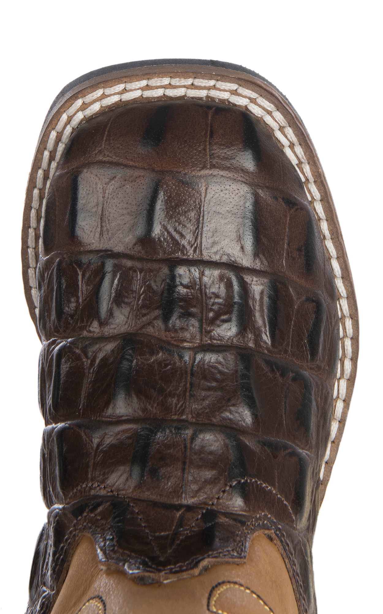 Old West Toddler Chocolate Croc Print and Tan Wide Square Toe Cowboy Boots - Image 1