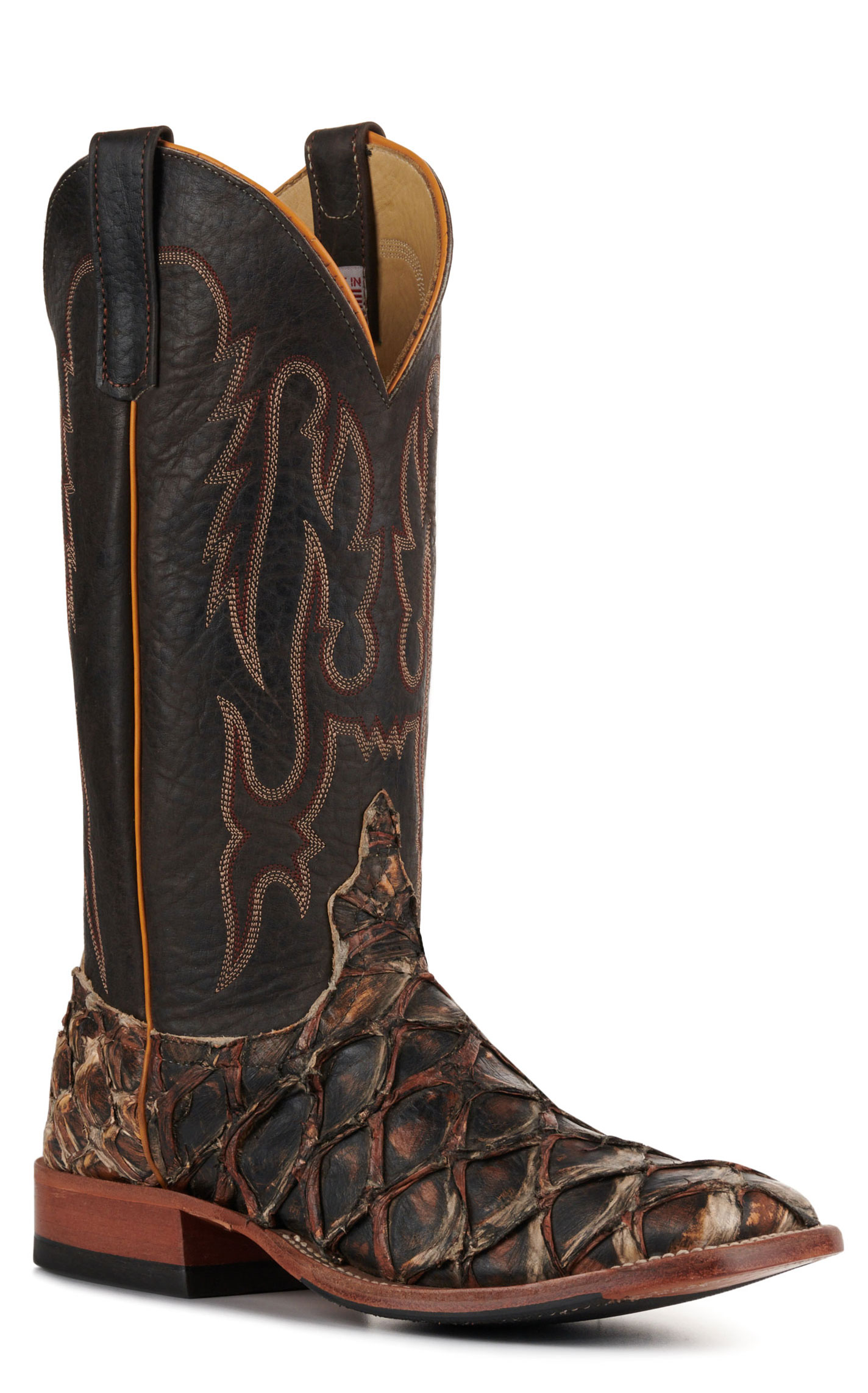 Anderson Bean Men's Black and Rusty Brown Big Bass Wide Square Toe Exotic Cowboy Boot - Image 1