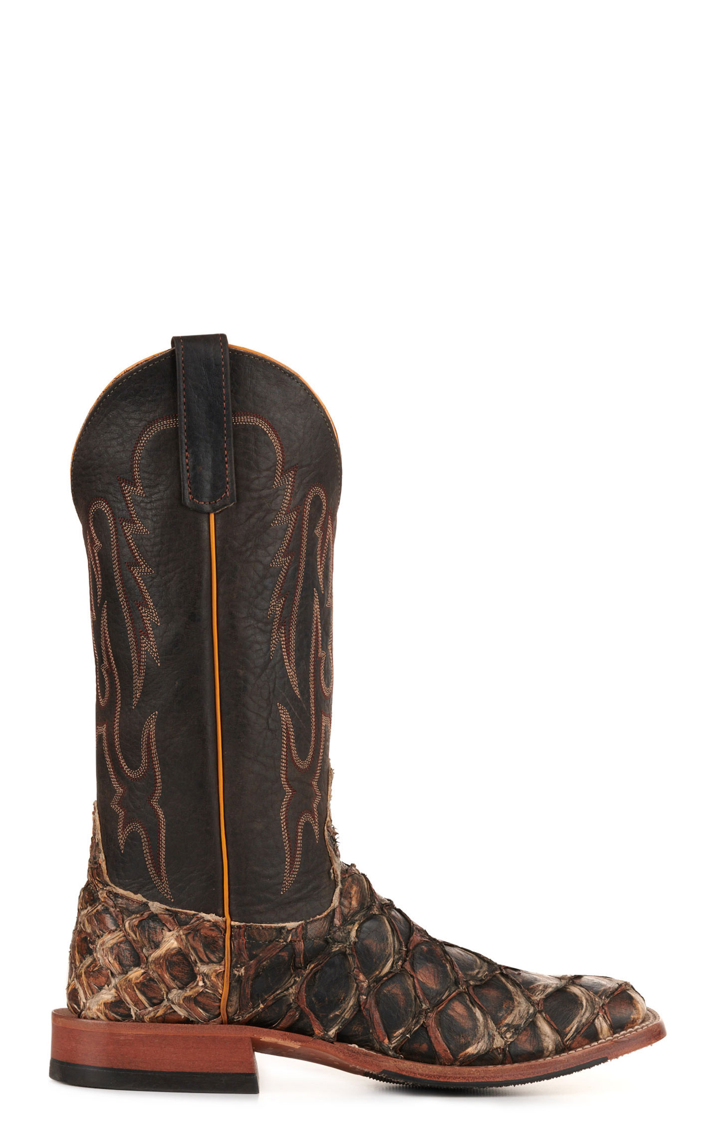 Anderson Bean Men's Black and Rusty Brown Big Bass Wide Square Toe Exotic Cowboy Boot - Image 1