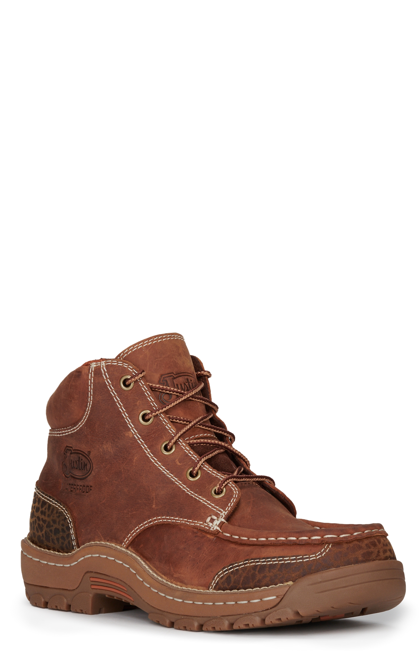 Justin Men's Stampede Light Duty Corbett Brown Waterproof Round Toe Work Shoe - Image 1