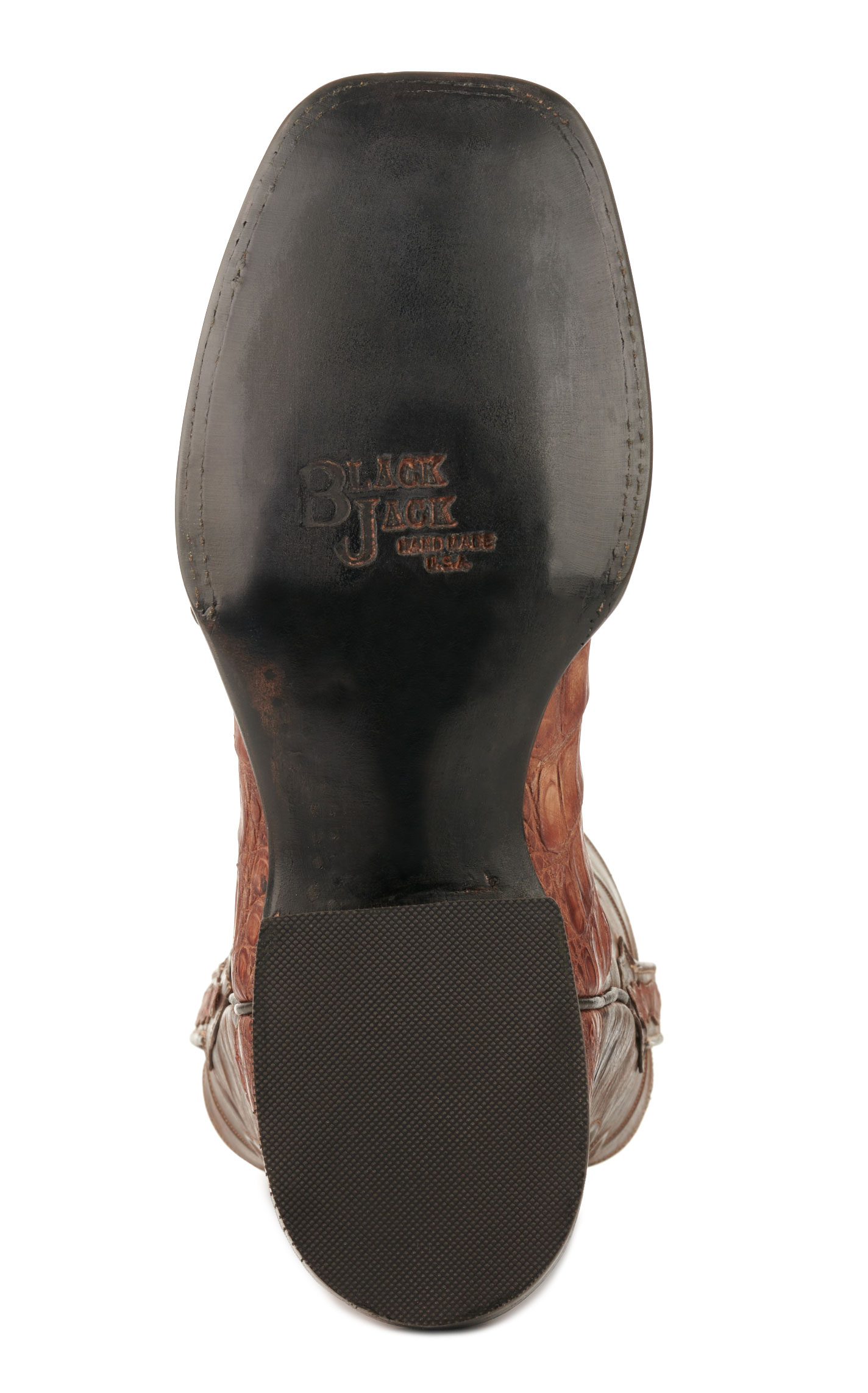 Black Jack Men's Burnished Barnwood and Brown Caiman Belly Wide Square Toe Exotic Cowboy Boots - Image 1