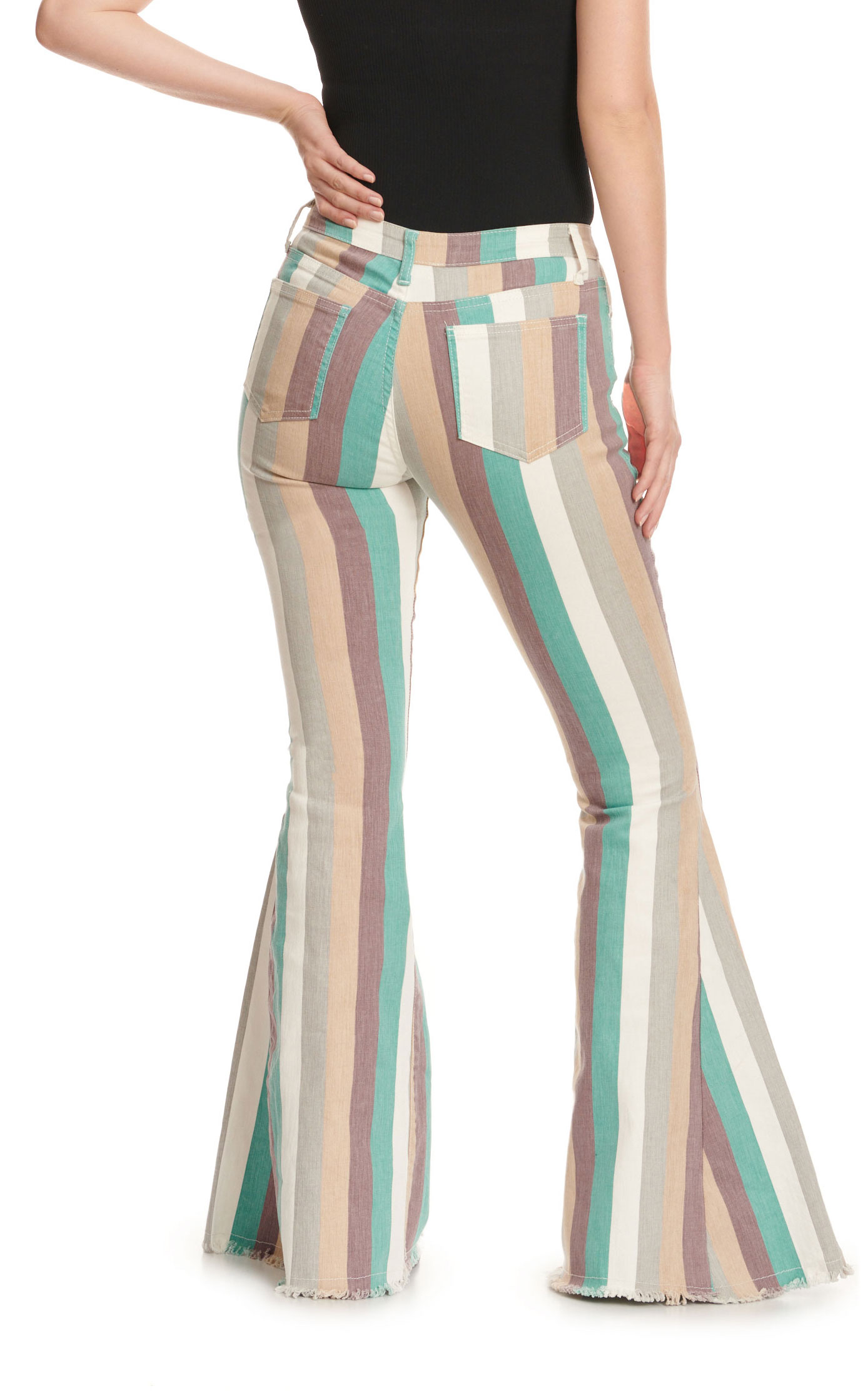 Saints & Hearts Women's Teal Burgundy & Gray Stripe Super Flare Leg Jeans - Image 1