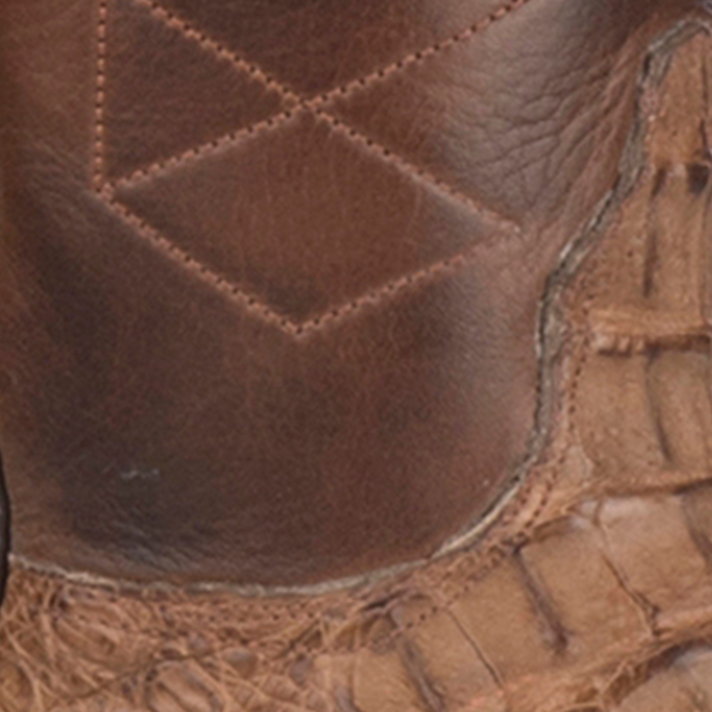 Black Jack Men's Burnished Brown Caiman Hornback and Brown Wide Square Toe Exotic Cowboy Boots - Image 1