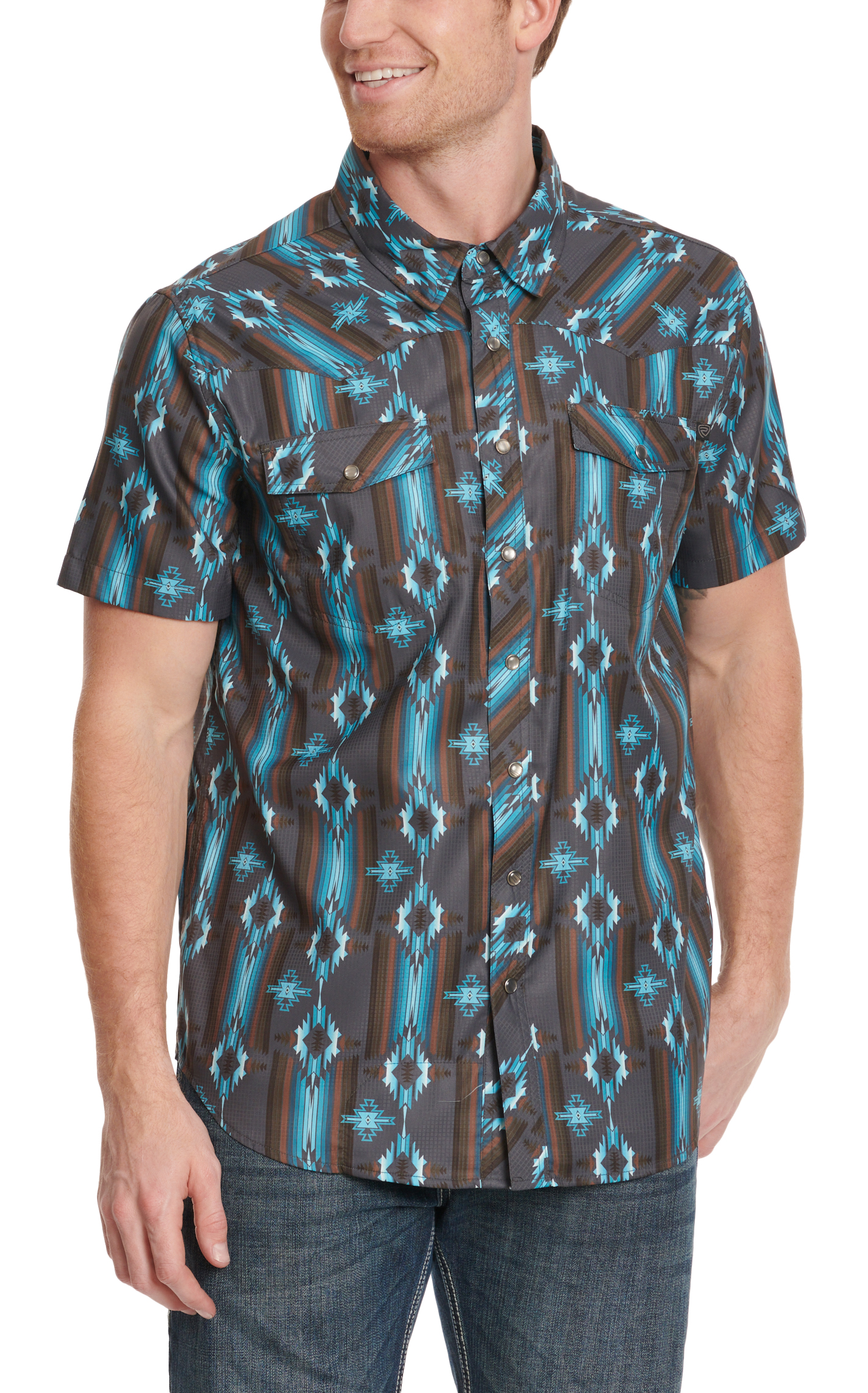 Rock & Roll Denim Men's Cement Aztec Print TEK Western Shirt - Image 1