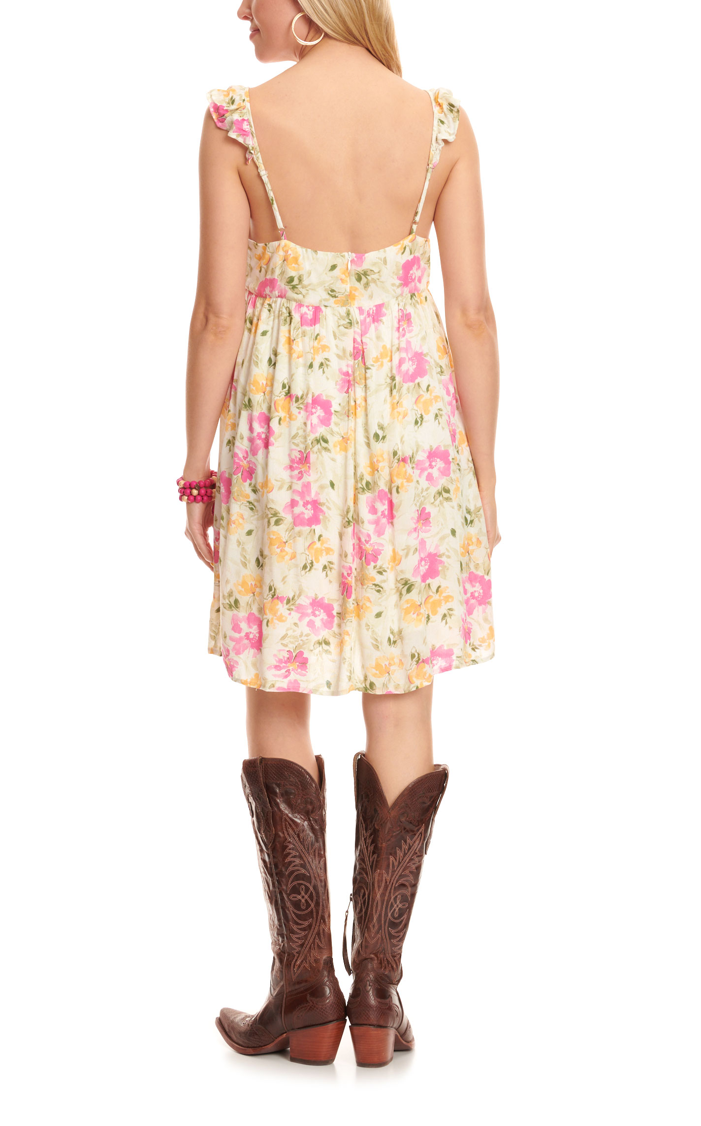 Savanna Jane Women's Cream with Floral Print Hot Pink Floral Embroidery Sleeveless Dress - Image 1