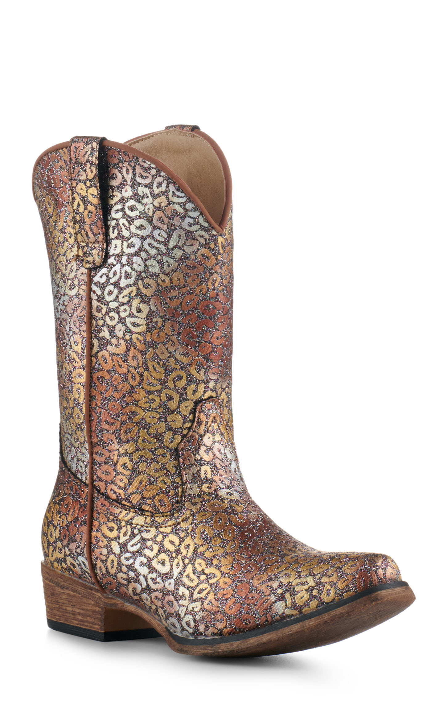 Roper Kids Riley Multi-Colored Leopard with Glitter Snip Toe Cowboy Boots - Image 1