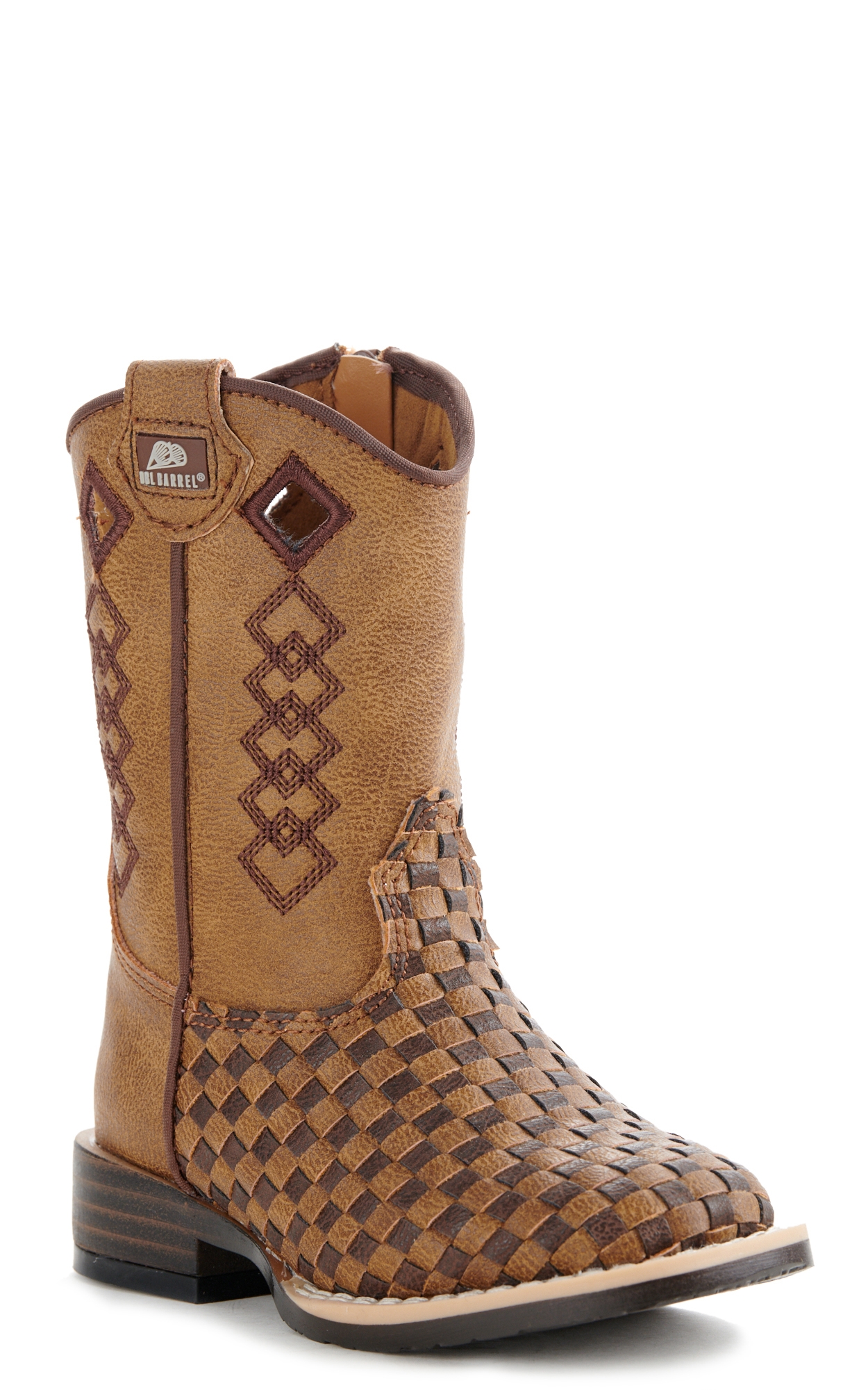 Twister Toddler Brown and Tan Basketweave Wide Square Toe Boots - Image 1