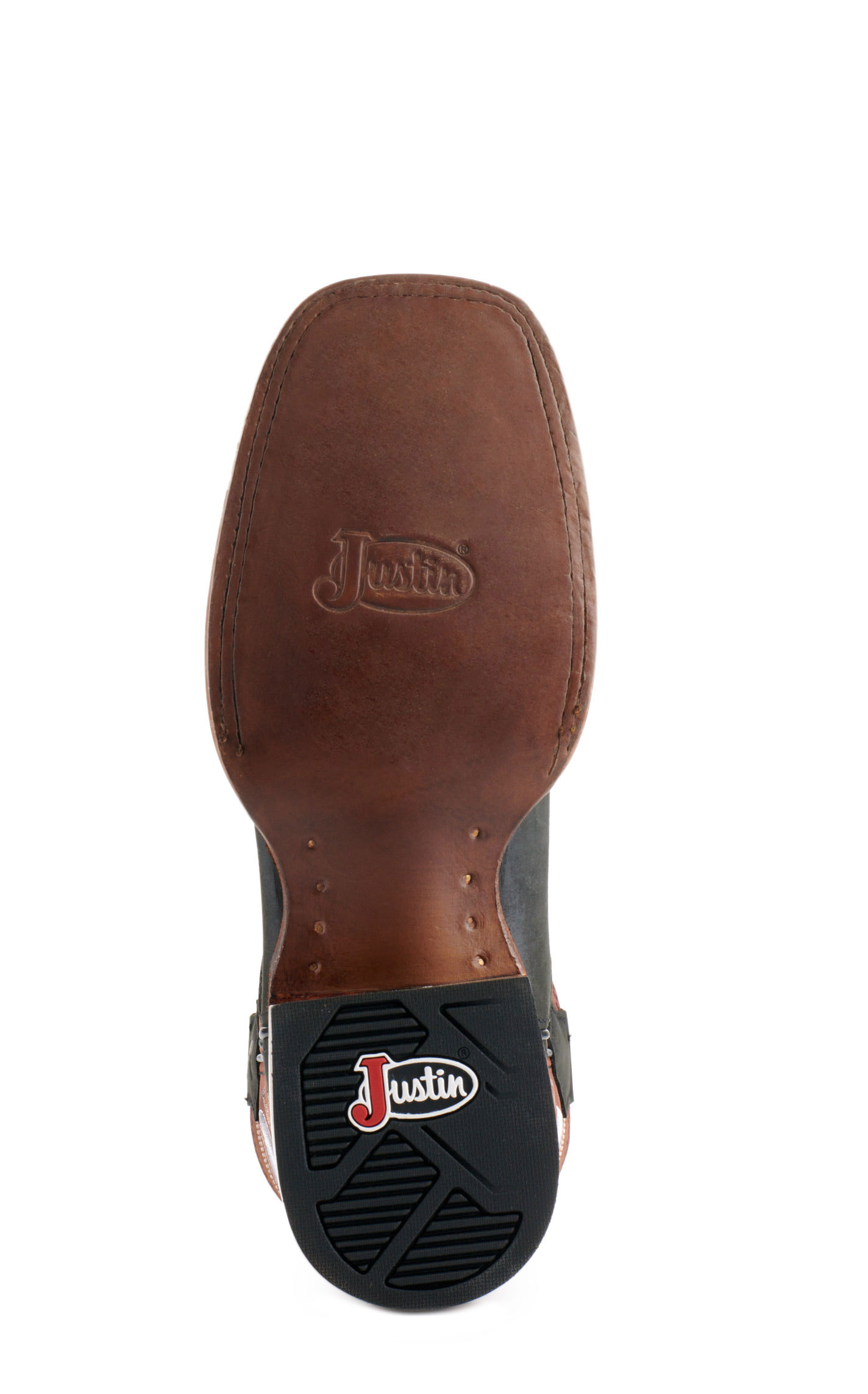 Justin Men's Frontier Tuf Black and Red Wide Square Toe Cowboy Boots - Image 1