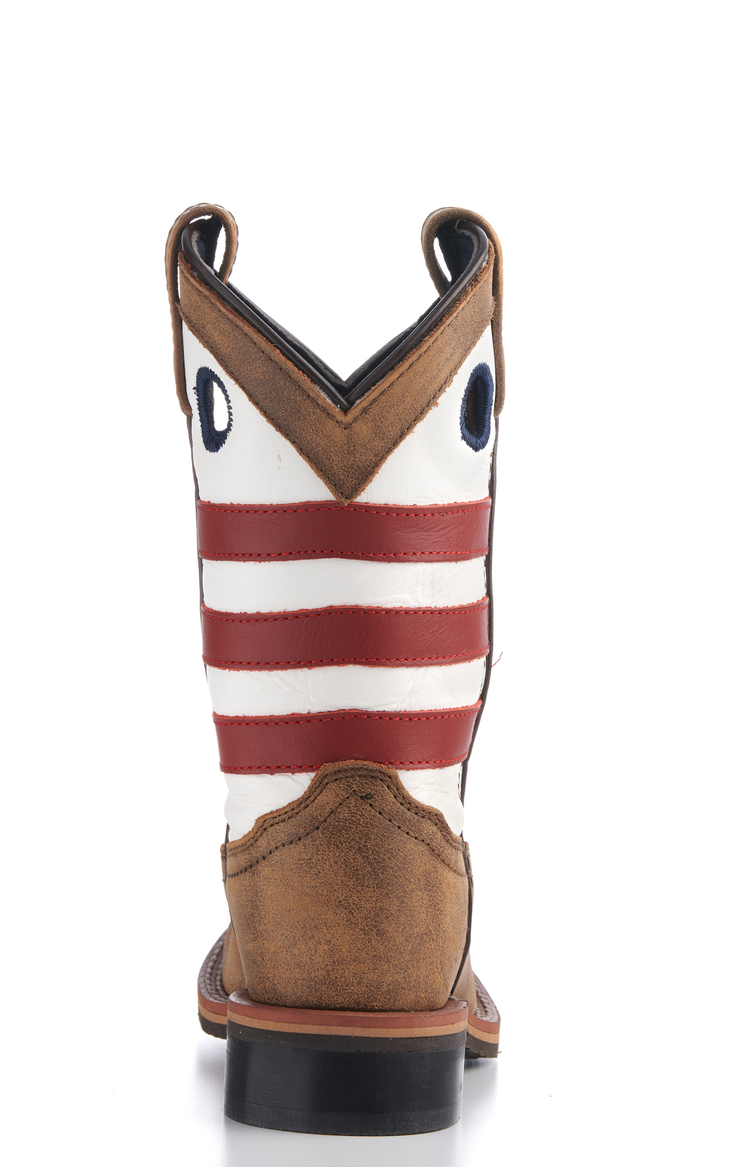 Smoky Mountain Kids Distressed Brown and USA Flag Square Toe Cowboy Boots - Image 1