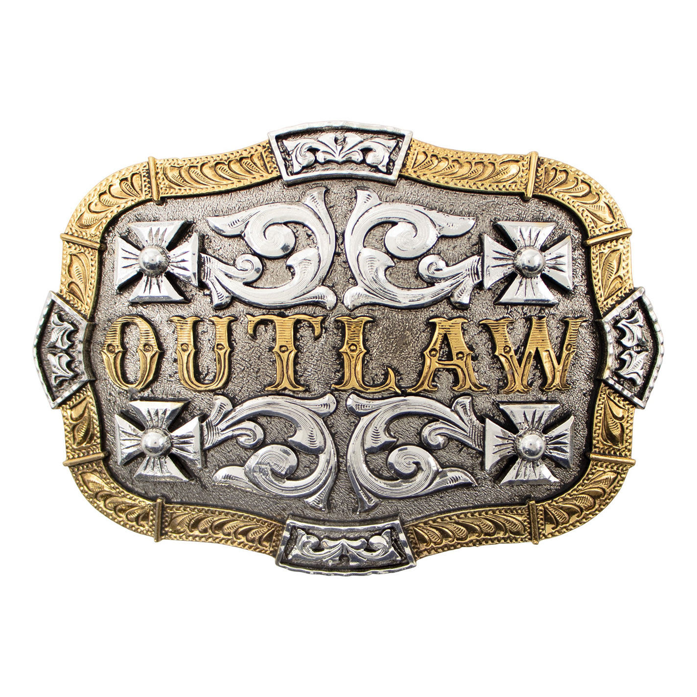 AndWest Gold & Silver Outlaw Western Belt Buckle - Image 1