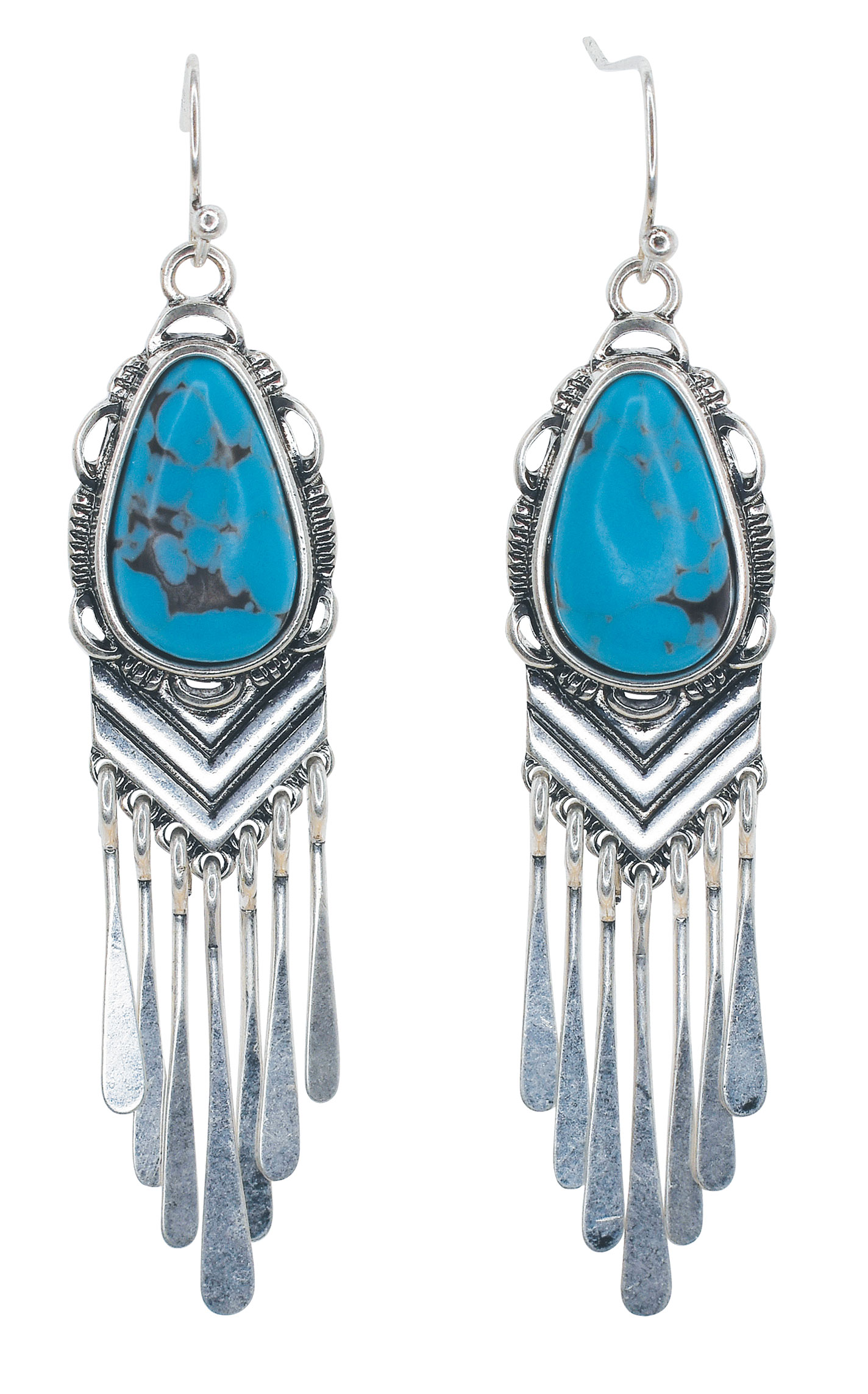 Justin Silver & Turquoise Teardrop Chandelier Earrings - Image 1