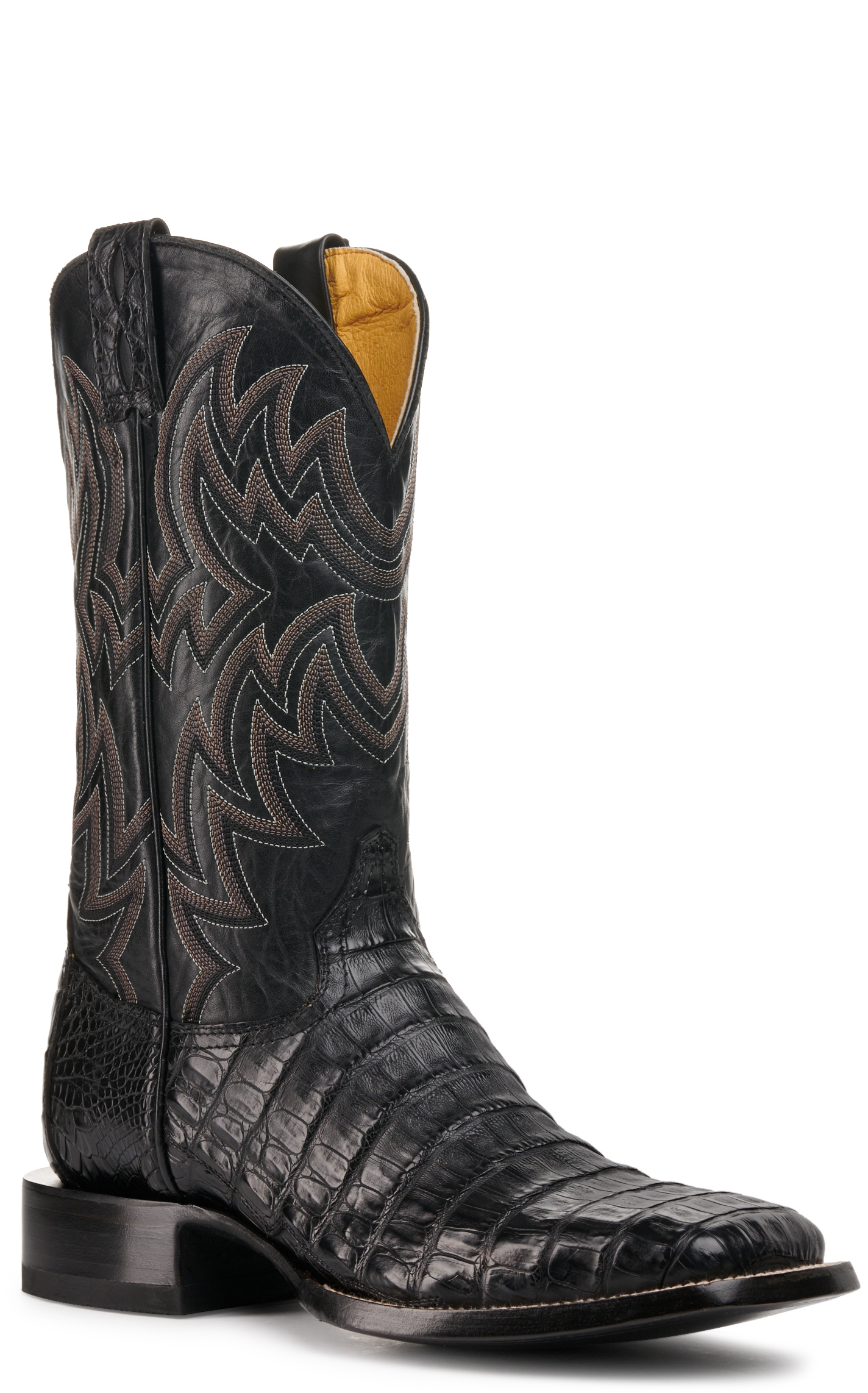 Cavender's Men's Black Caiman Tail Wide Square Toe Exotic Cowboy Boots - Image 1