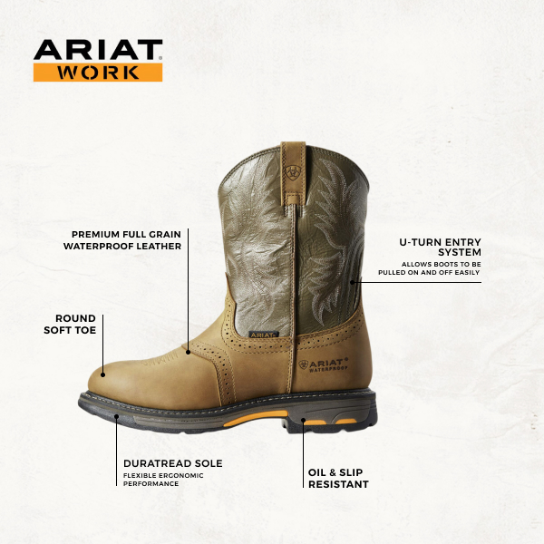 Ariat Men's Workhog Aged Bark & Olive Waterproof Round Toe Work Boots - Image 1