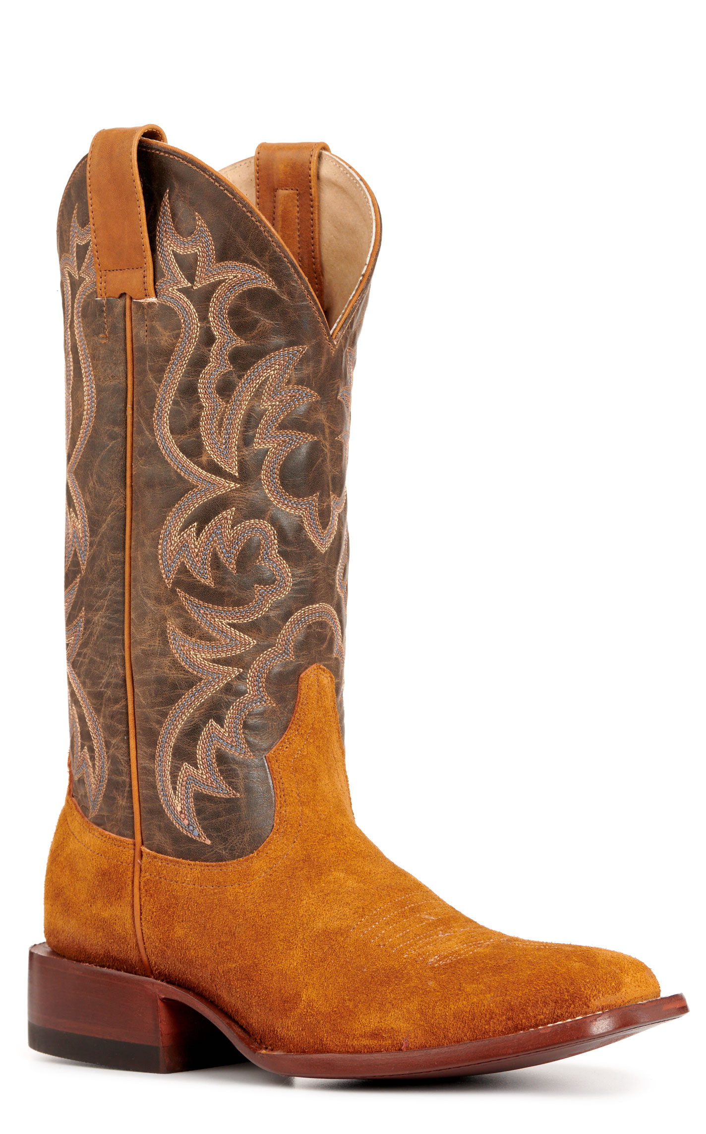 Cavender’s Women’s Leather Honey Roughout and Brown Wide Square Toe Cowboy Boots - Image 1