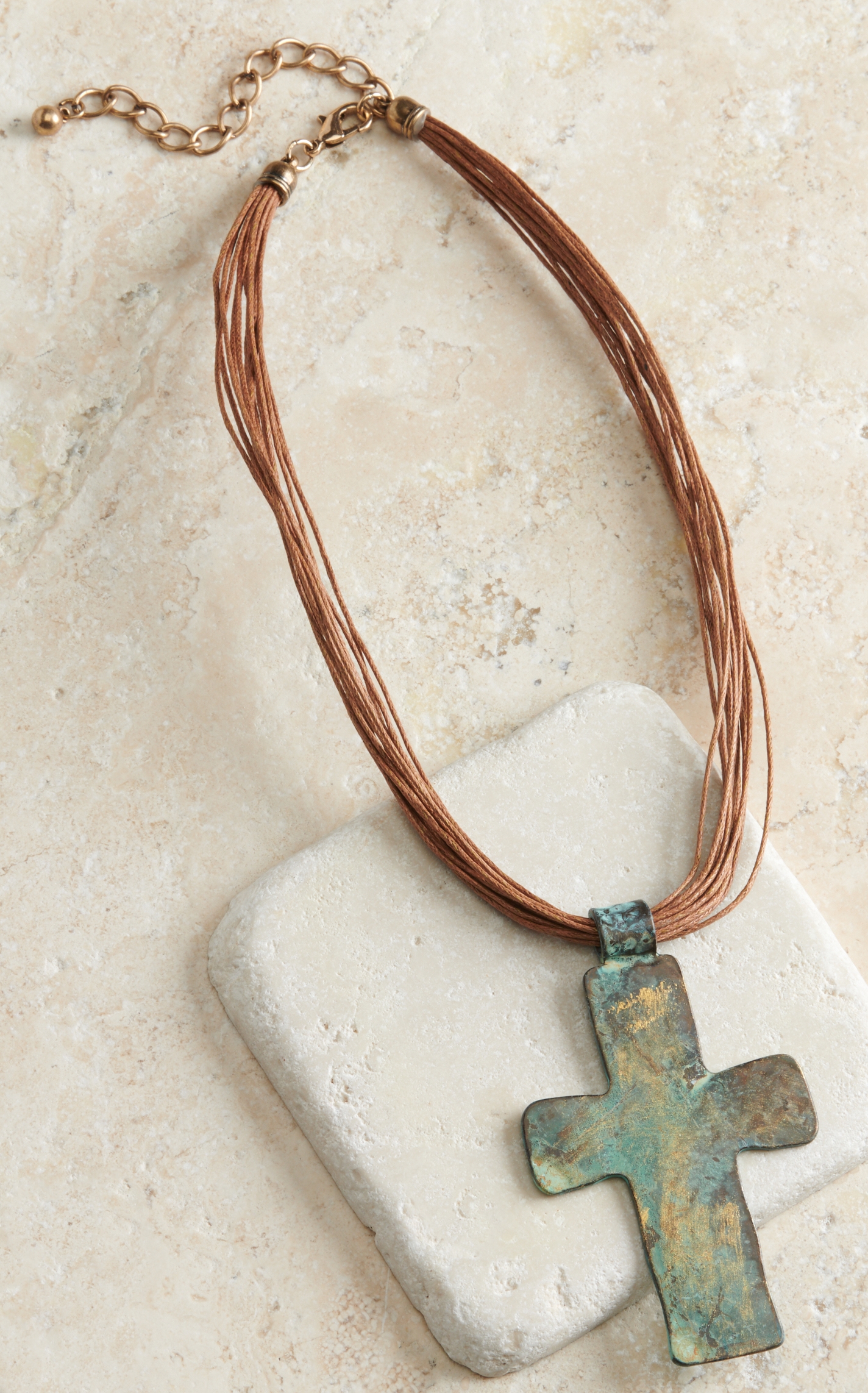 Blazin Roxx Brown Strands and Patina Cross Jewelry Set - Image 1