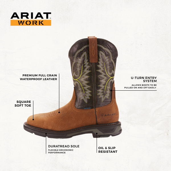 Ariat Men's WorkHog XT Tumbled Bark and Dark Forest Waterproof Wide Square Toe Work Boot - Image 1