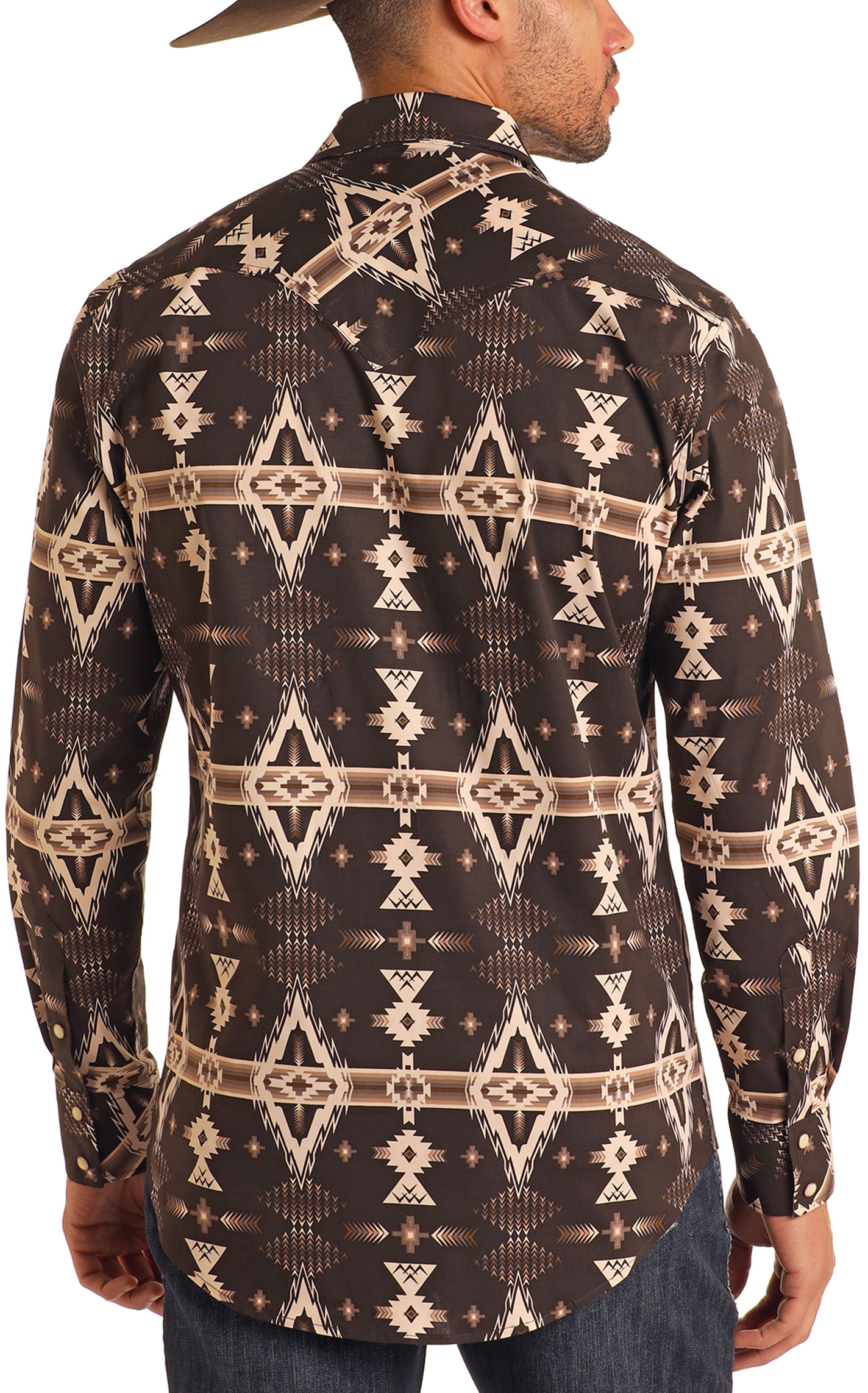 Rock & Roll Denim Men's Black Coffee & Latte Aztec Western Shirt  - Image 1