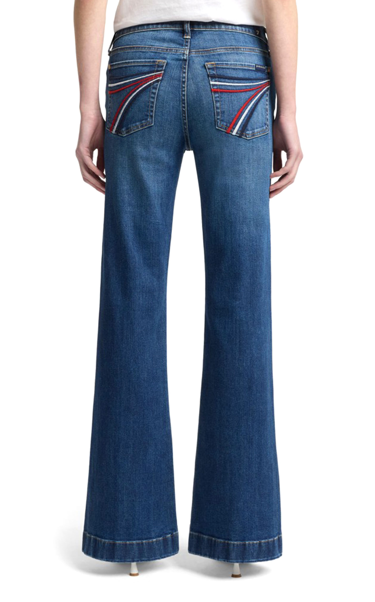 7 For All Mankind Women's DOJO Tailorless Medium Wash Royalty Red White & Blue Pocket Jeans - Image 4