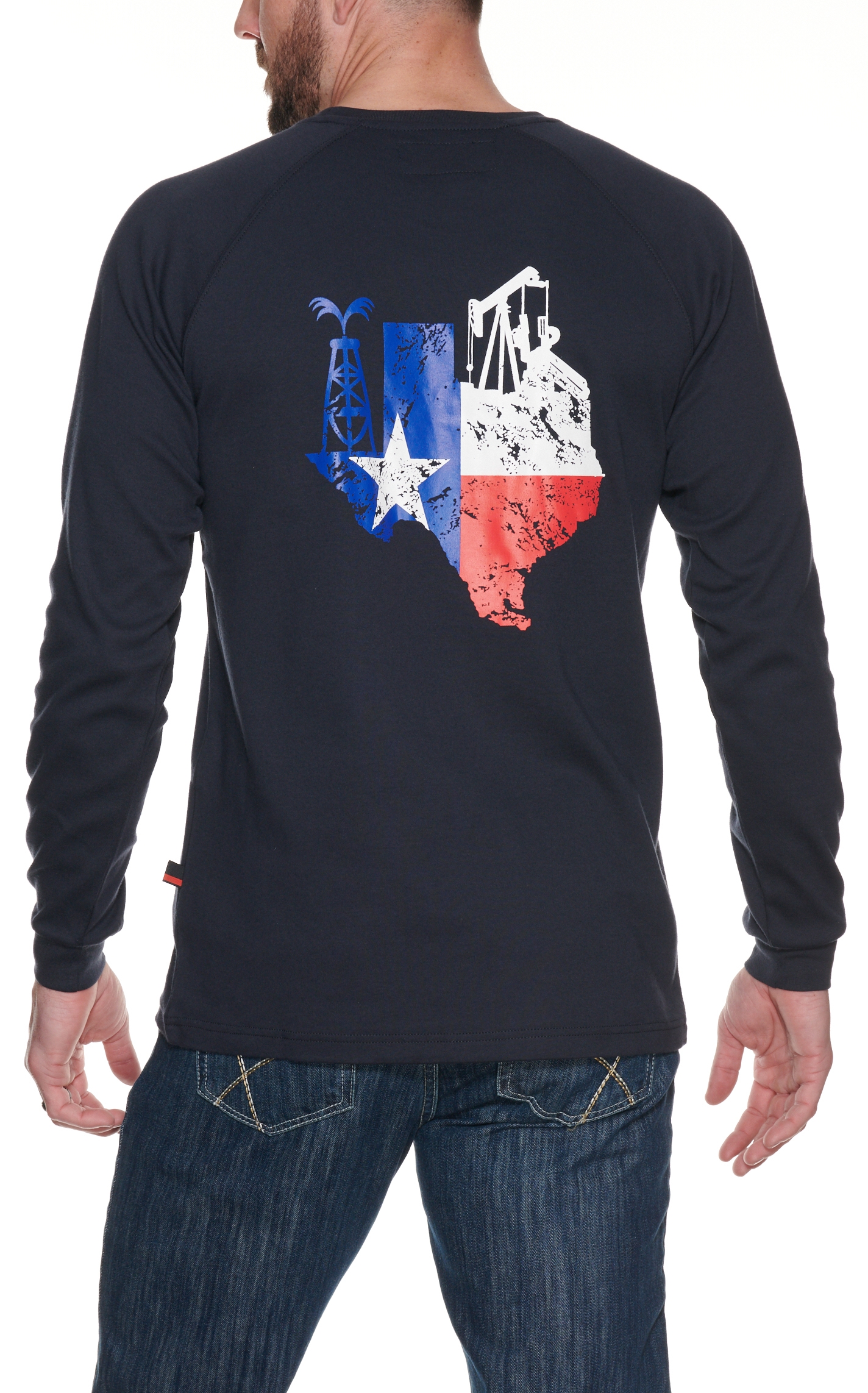 Forge Workwear Men's Navy With Texas Oil Rig Graphic FR Long Sleeve Work T-Shirt - Image 1